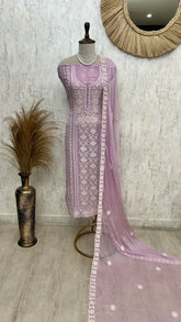 Georgette Unstitched Suit Set With Lucknowi Chikankari