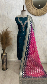 Modal Unstitched Suit Set Featuring Organza Dupatta