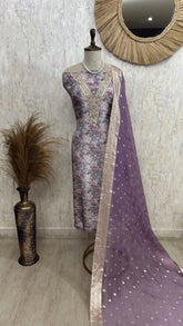 Chinnon Unstitched Suit Set With Organza Dupatta