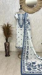 White Flower Unstiched Suit