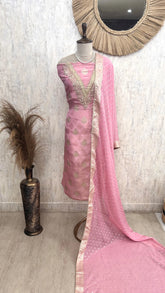 Tissue Unstitched Suit Set With Organza Dupatta