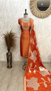 Tissue Unstitched Suit Set With Silk Dupatta And Sequence Work