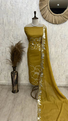 Mul Chanderi Unstitched Suit Set With Mul Chanderi Dupatta