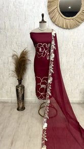 Mul Chanderi Unstitched Suit Set With Mul Chanderi Dupatta