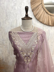 Glass Organza Unstitched Suit Set With Glass Organza Dupatta