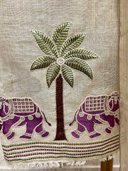 Jamdani Linen Unstitched Suit Set Featuring Applique Work