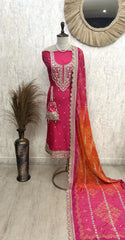 Unstitched Silk Suit Set With Silk Dupatta