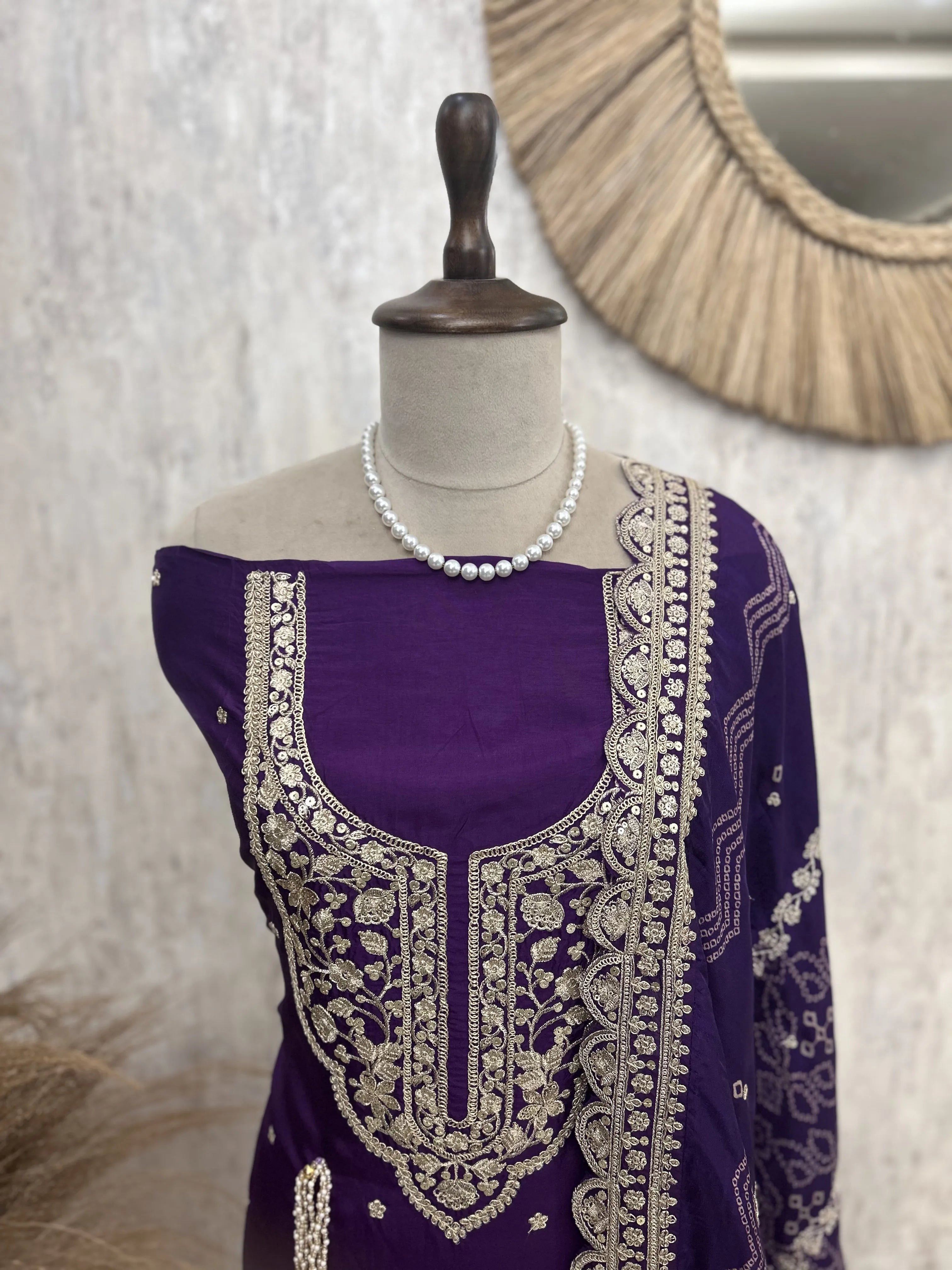 Unstitched Silk Suit Set With Silk Dupatta