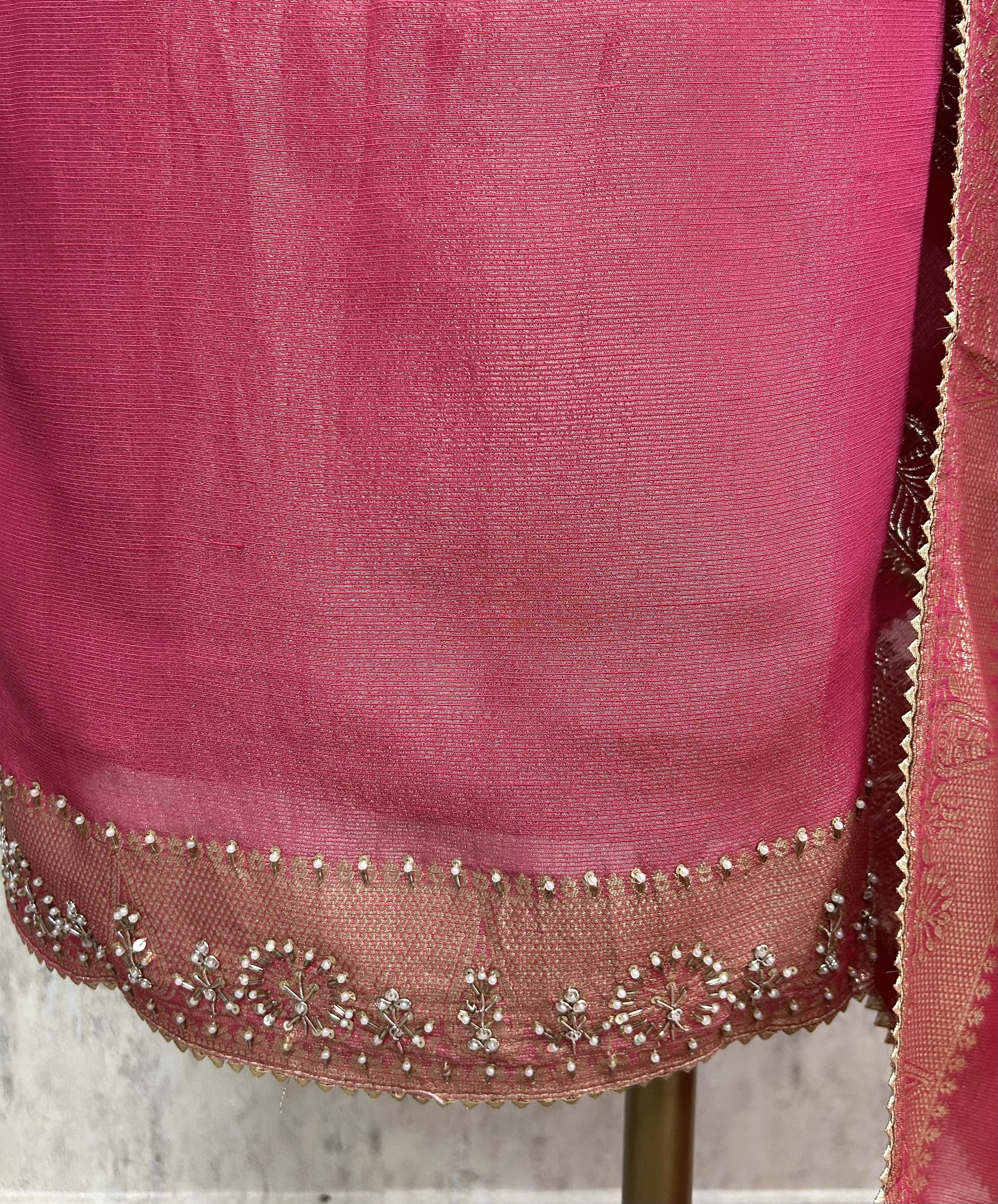 Tissue Unstitched Suit Set With Tissue Dupatta