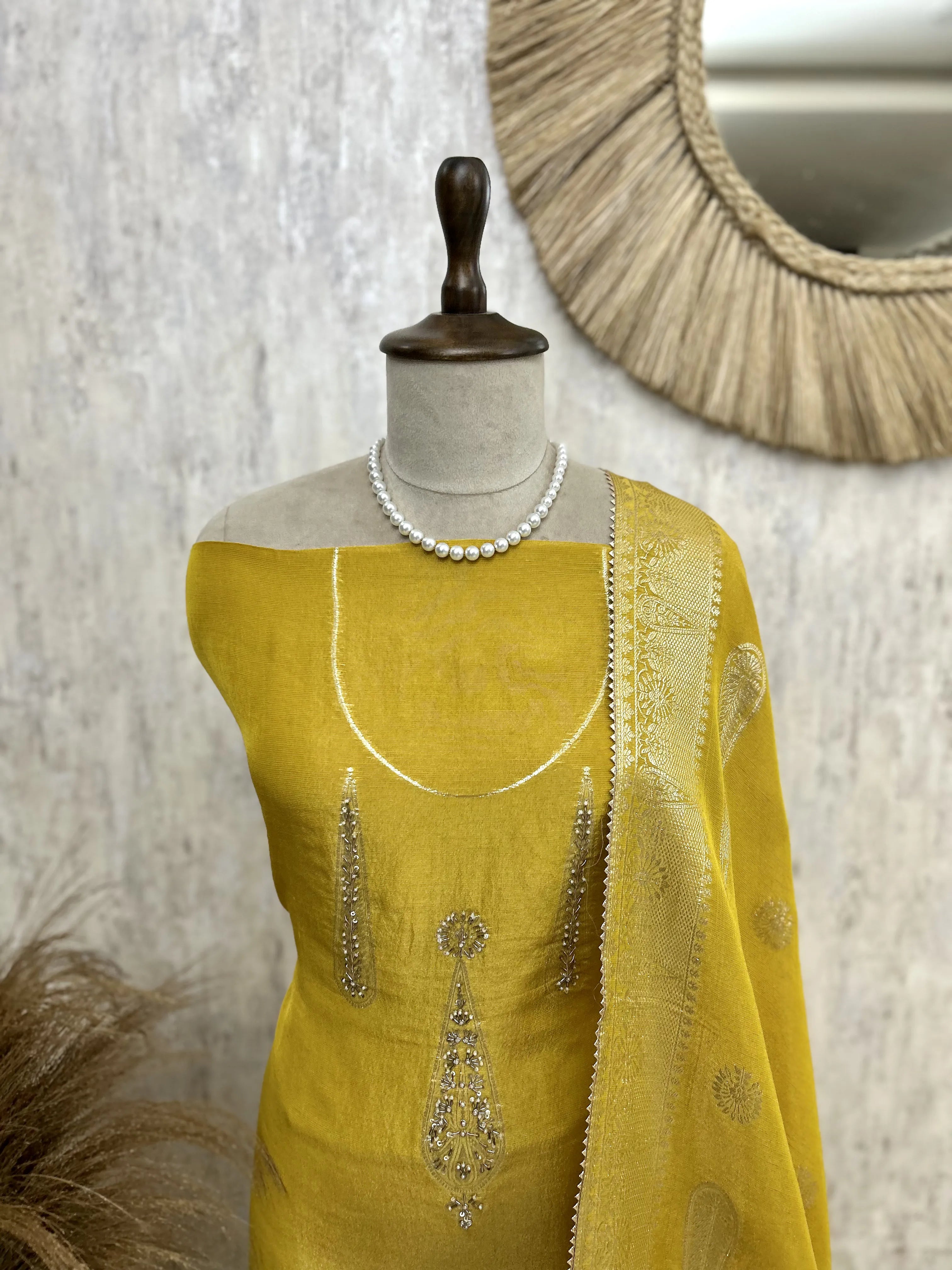 Tissue Unstitched Suit Set With Tissue Dupatta