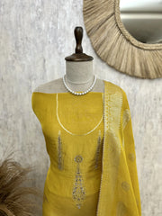 Tissue Unstitched Suit Set With Tissue Dupatta