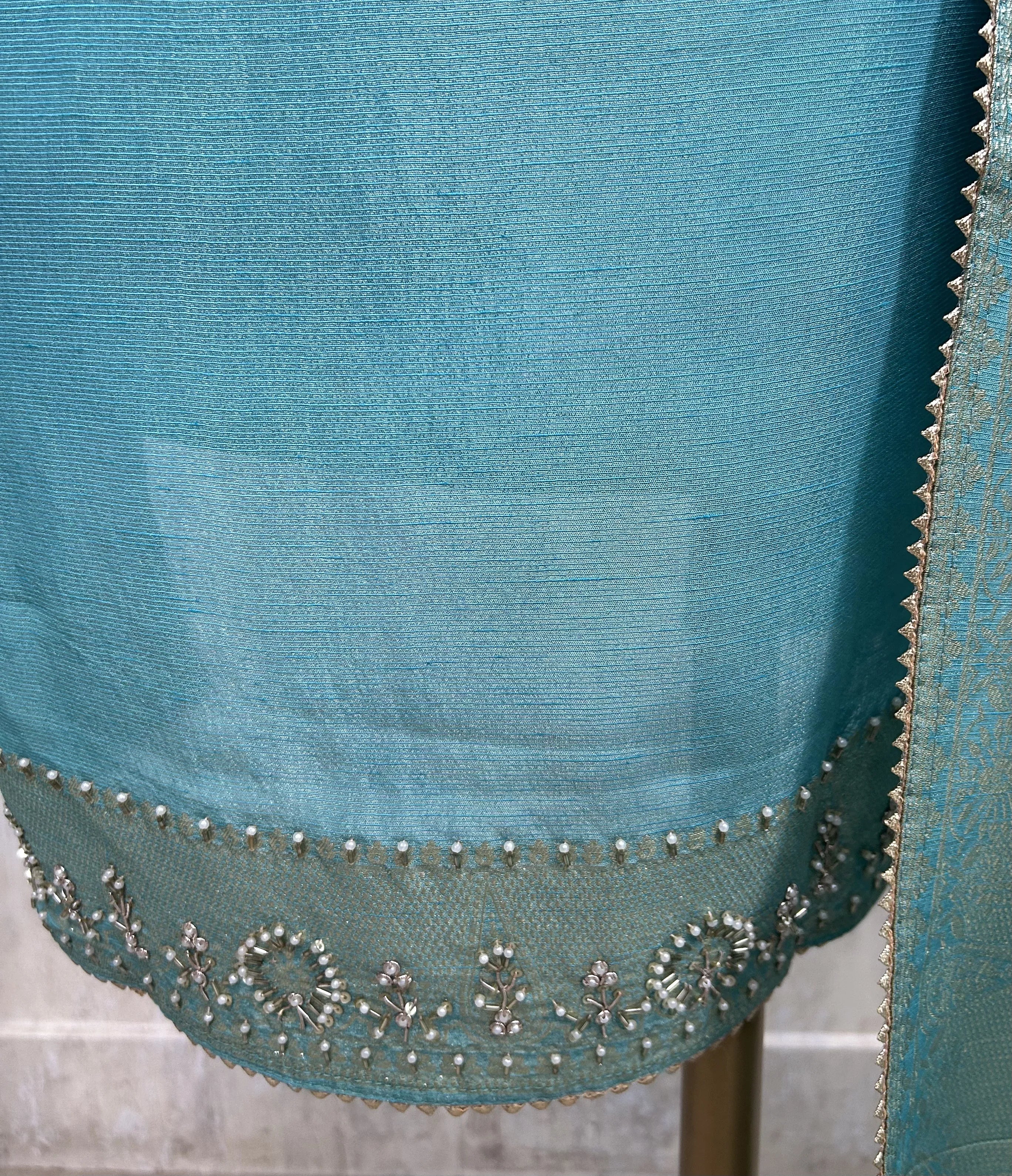 Tissue Unstitched Suit Set With Tissue Dupatta