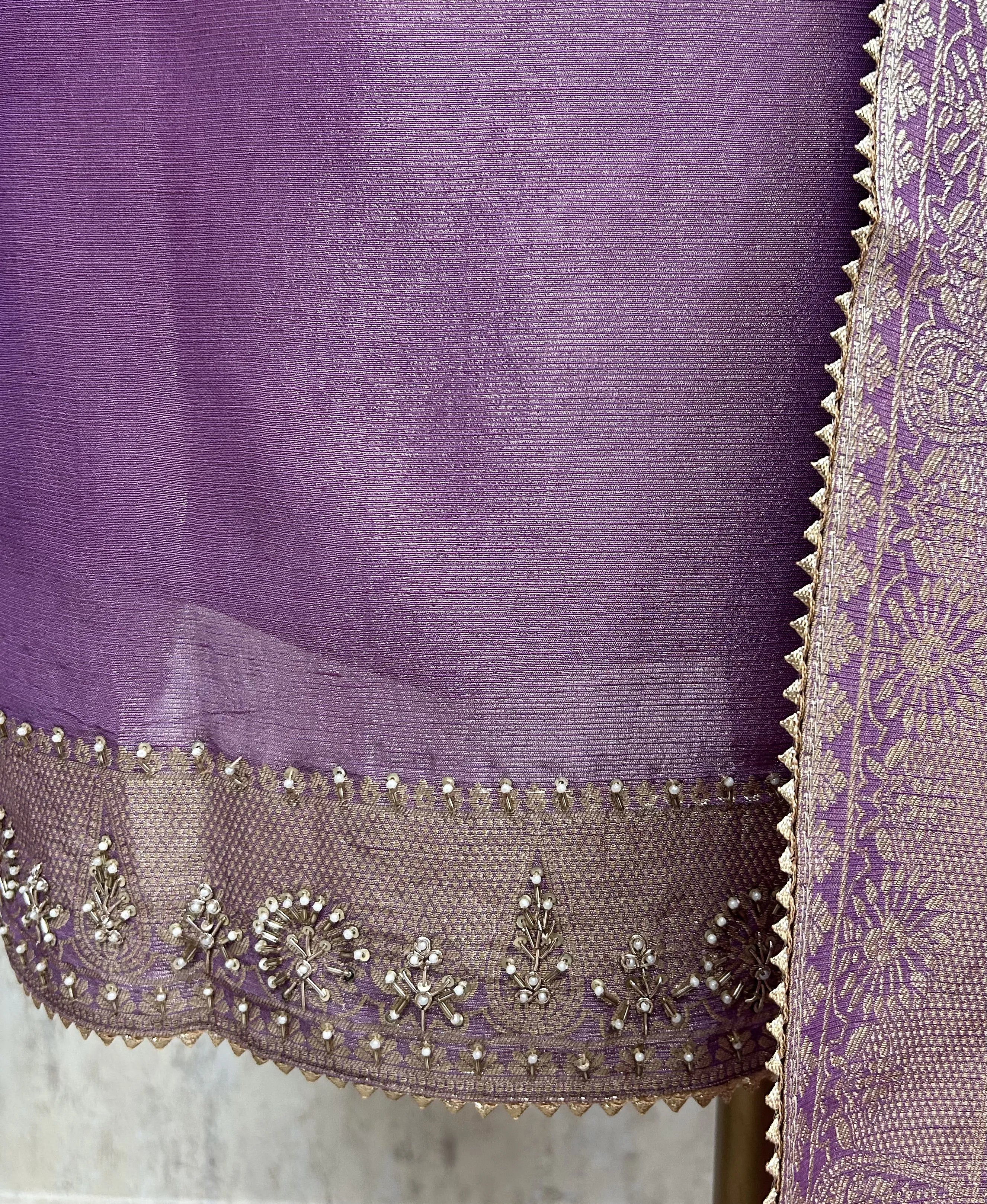 Tissue Unstitched Suit Set With Tissue Dupatta