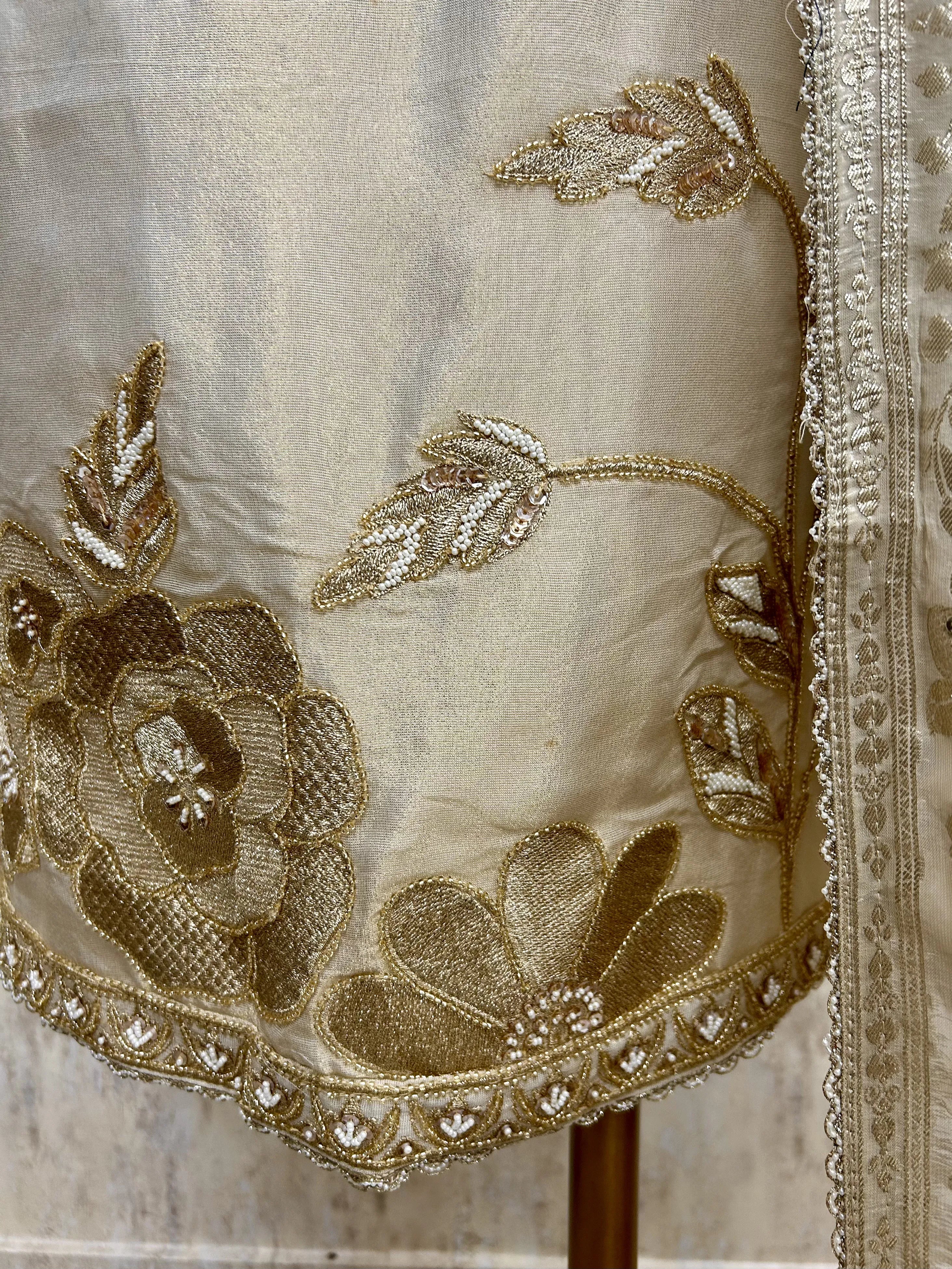 Tissue Unstitched Suit Set With Organza Dupatta