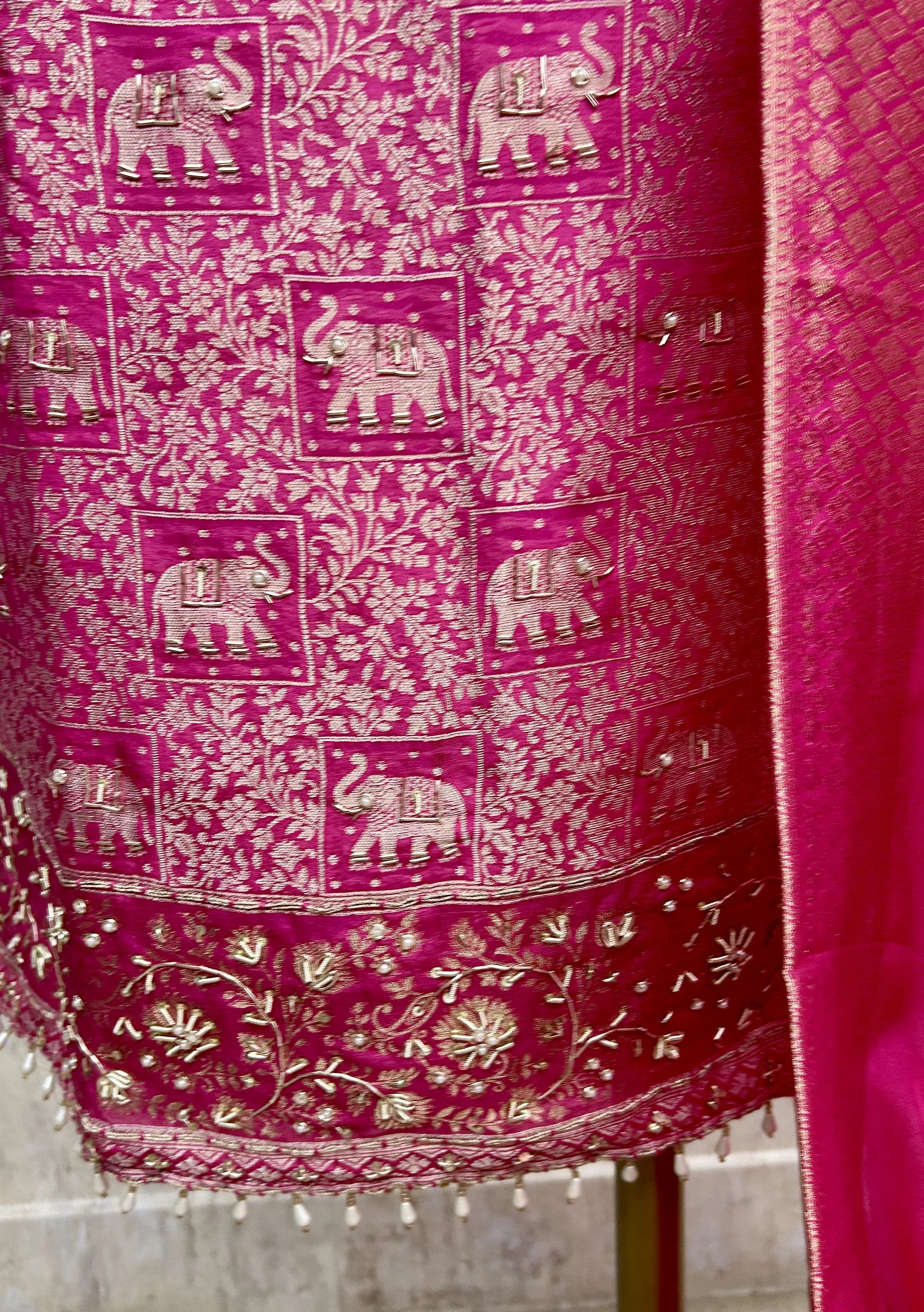 Brocade Silk Unstitched Suit Set Featuring Organza Dupatta