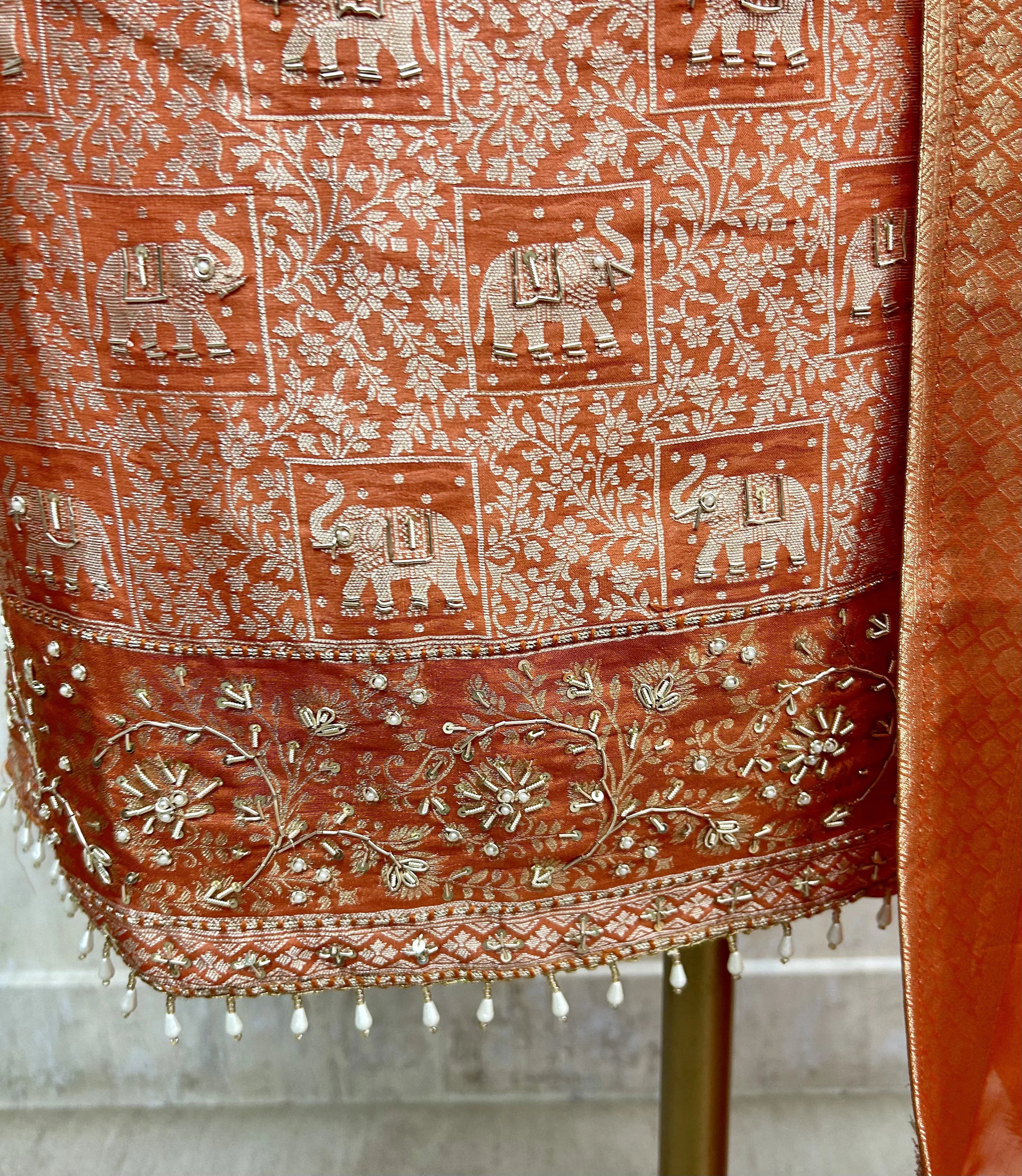 Brocade Silk Unstitched Suit Set Featuring Organza Dupatta