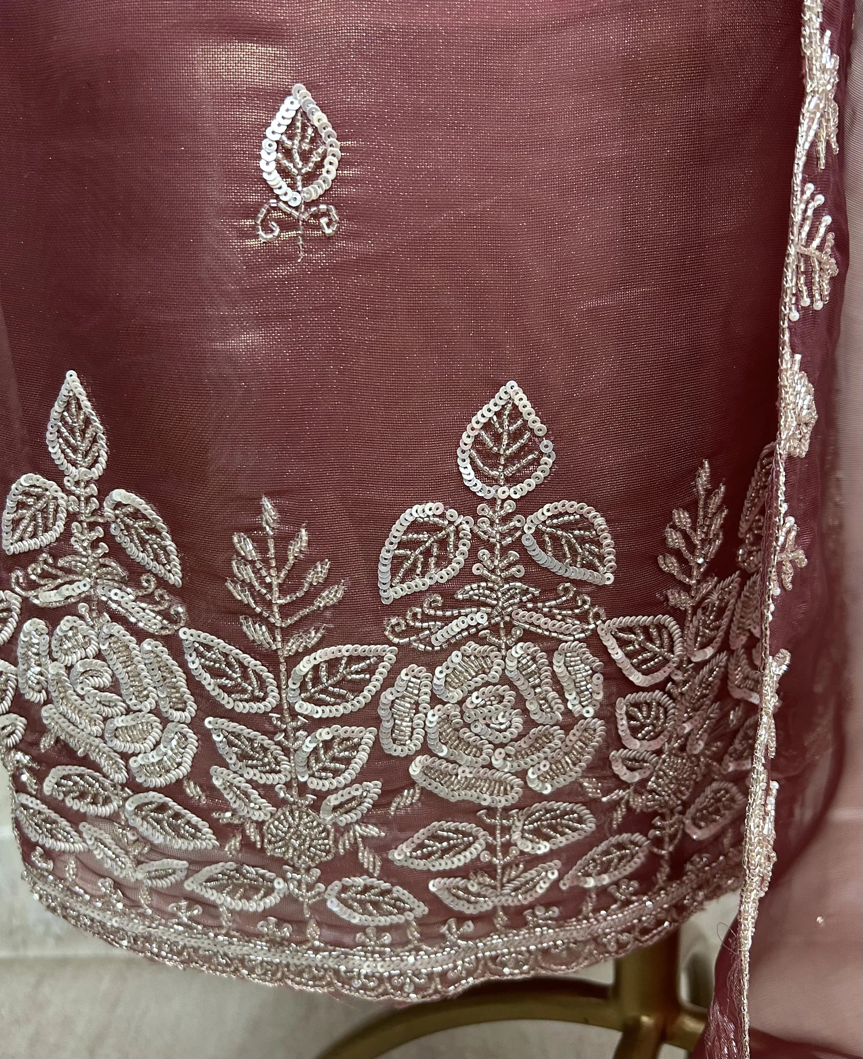 Glass Organza Unstitched Suit Set With Glass Organza Dupatta