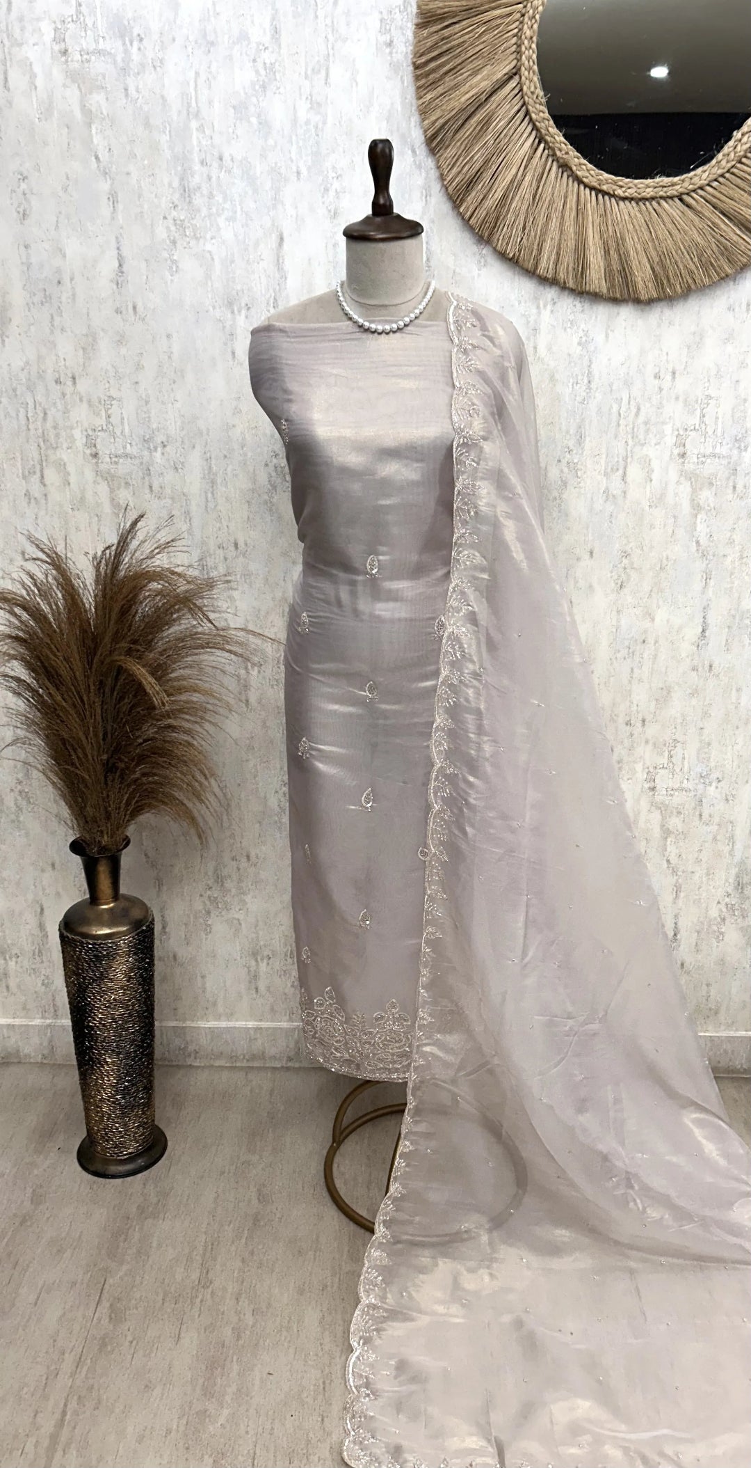 Glass Organza Unstitched Suit Set With Glass Organza Dupatta