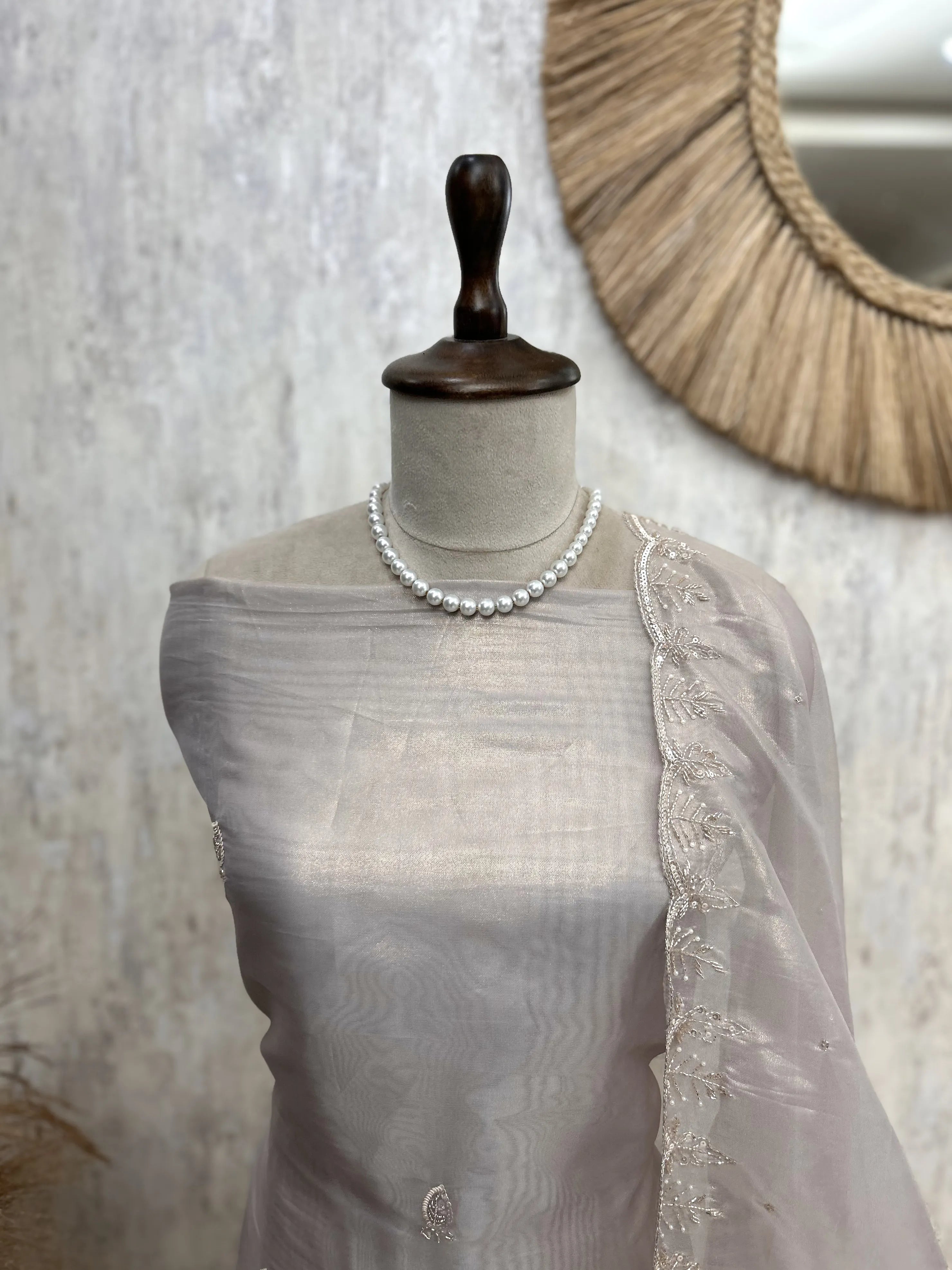 Glass Organza Unstitched Suit Set With Glass Organza Dupatta