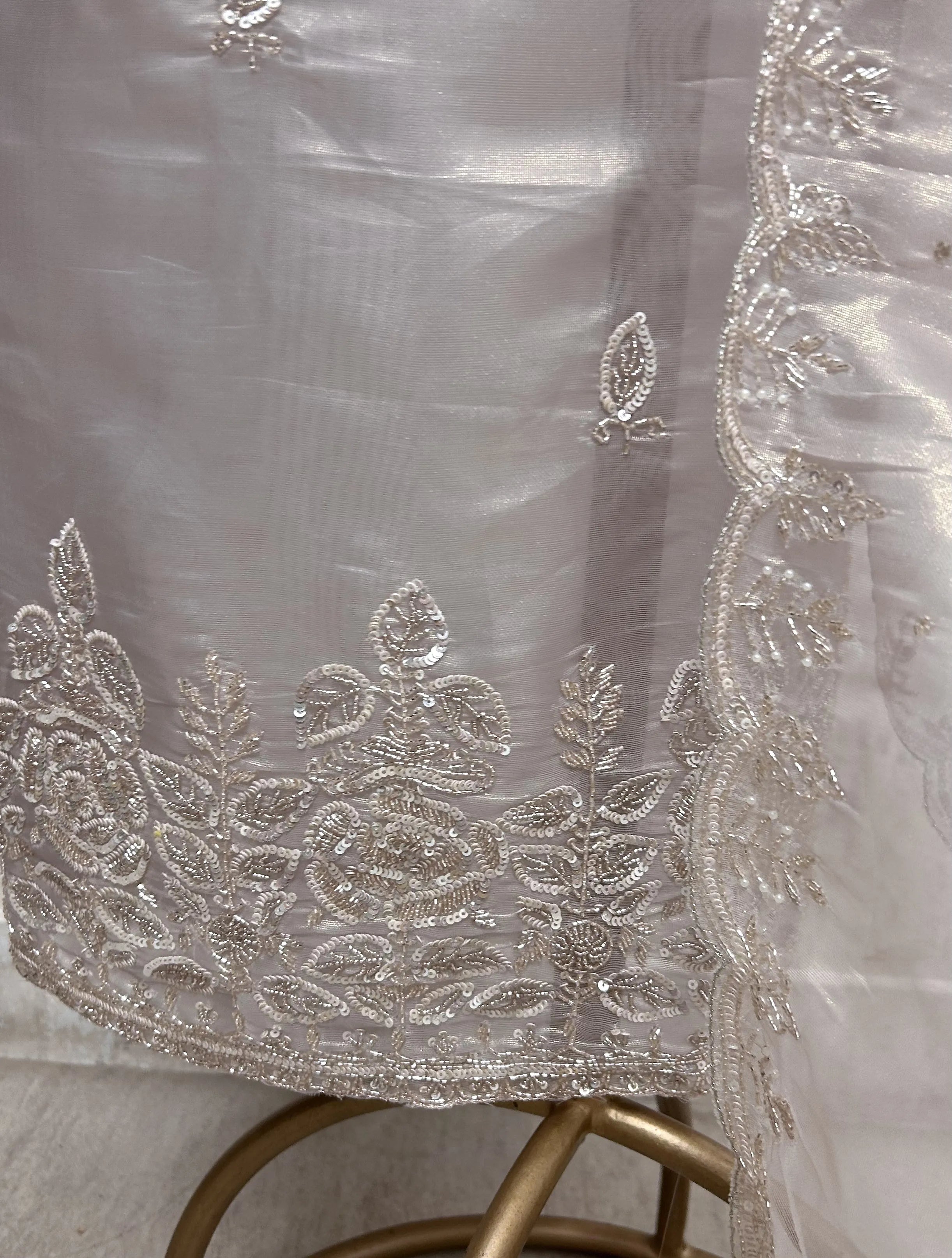 Glass Organza Unstitched Suit Set With Glass Organza Dupatta