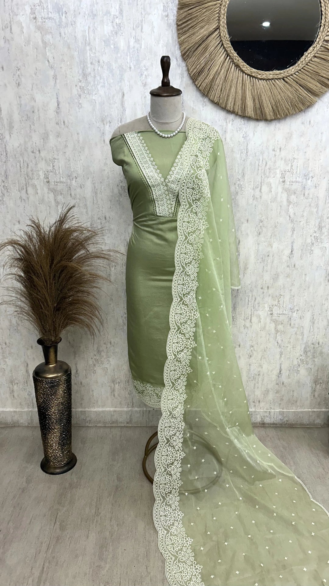 Modal Unstitched Suit Set With Organza Dupatta