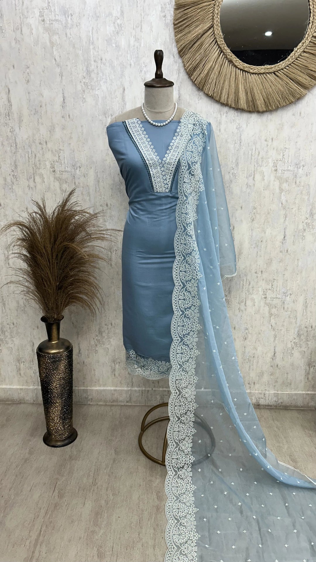 Modal Unstitched Suit Set With Organza Dupatta