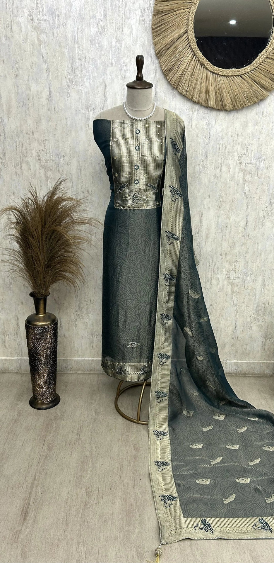 Tissue Unstitched Suit Set Featuring Tissue Dupatta