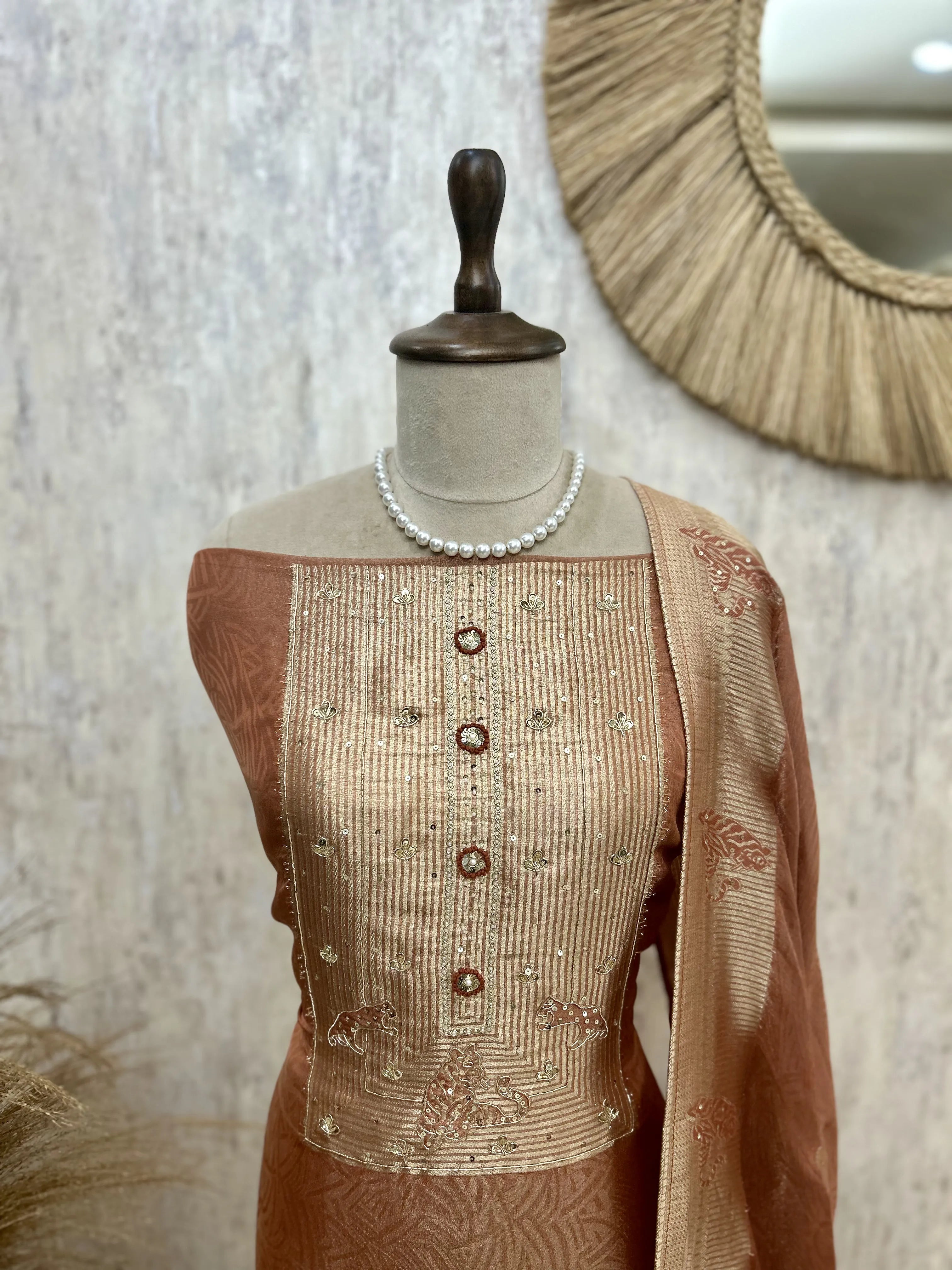 Tissue Unstitched Suit Set Featuring Tissue Dupatta