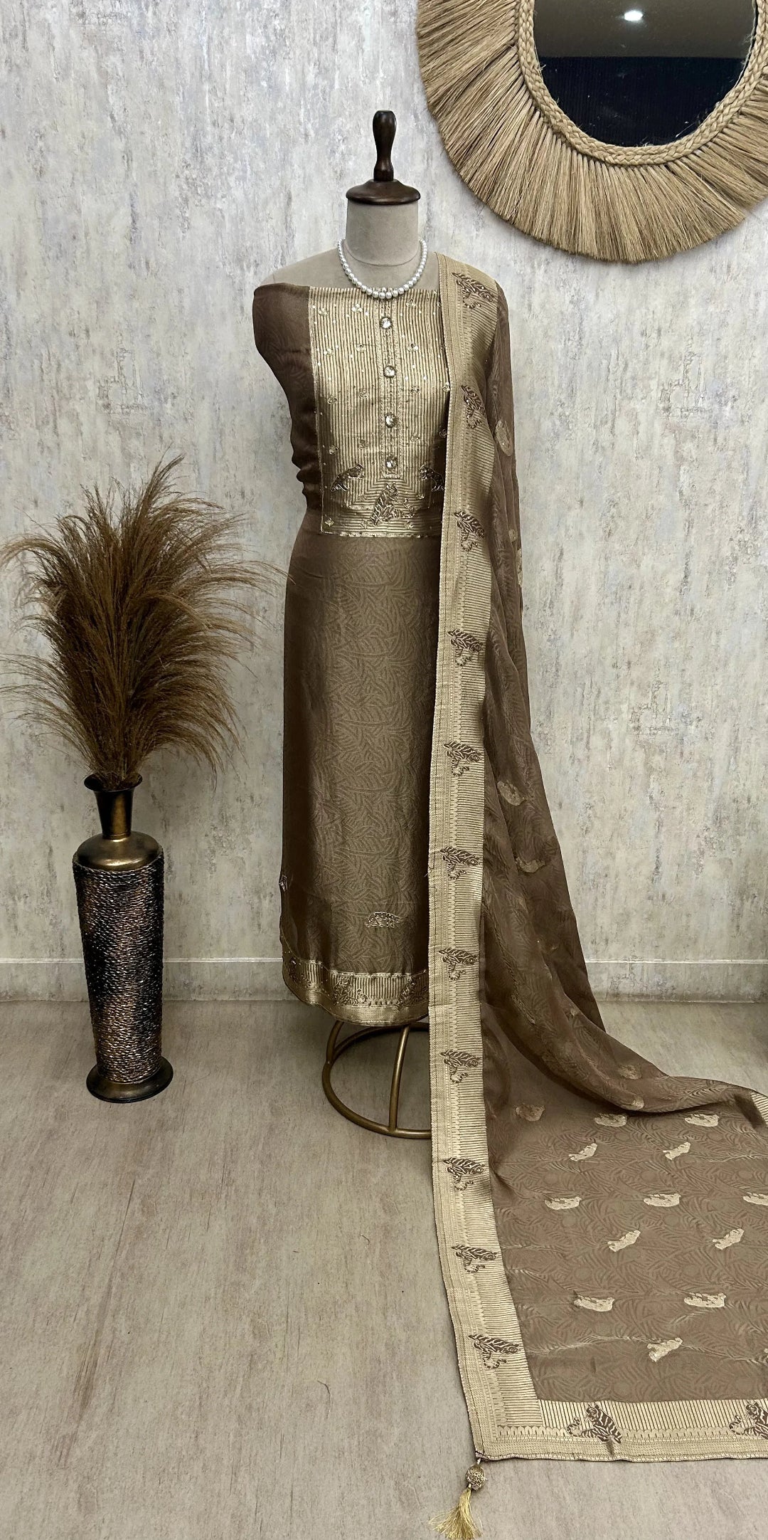 Tissue Unstitched Suit Set Featuring Tissue Dupatta