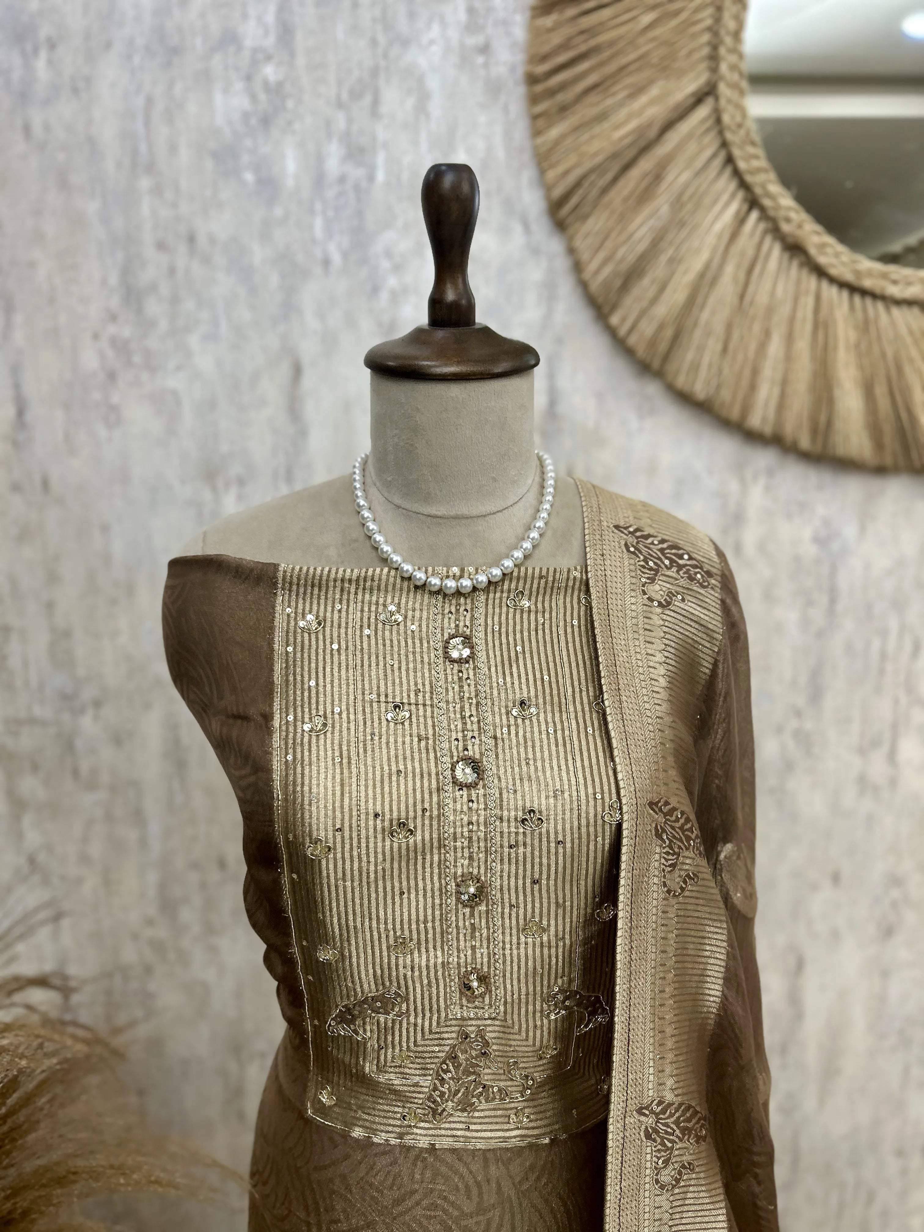 Tissue Unstitched Suit Set Featuring Tissue Dupatta