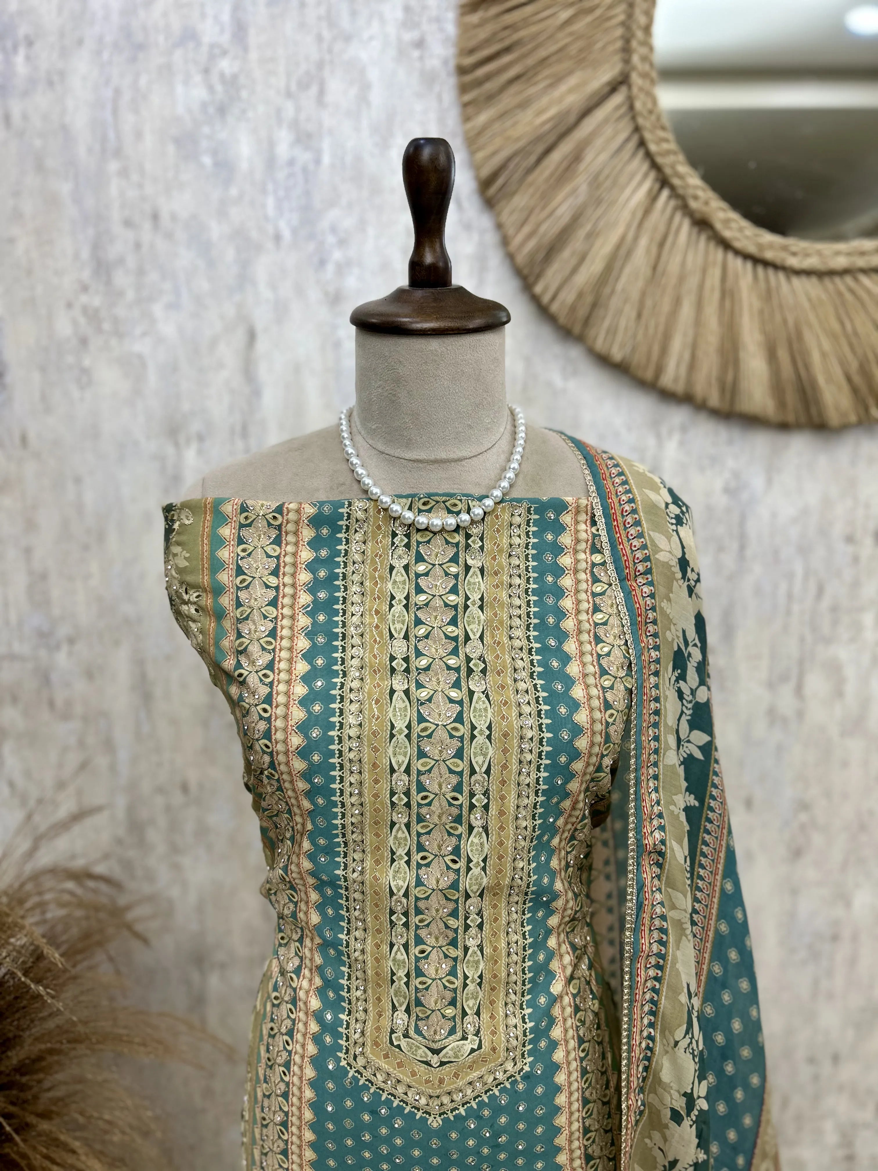 Muslin Unstitched Suit Set With Muslin Dupatta