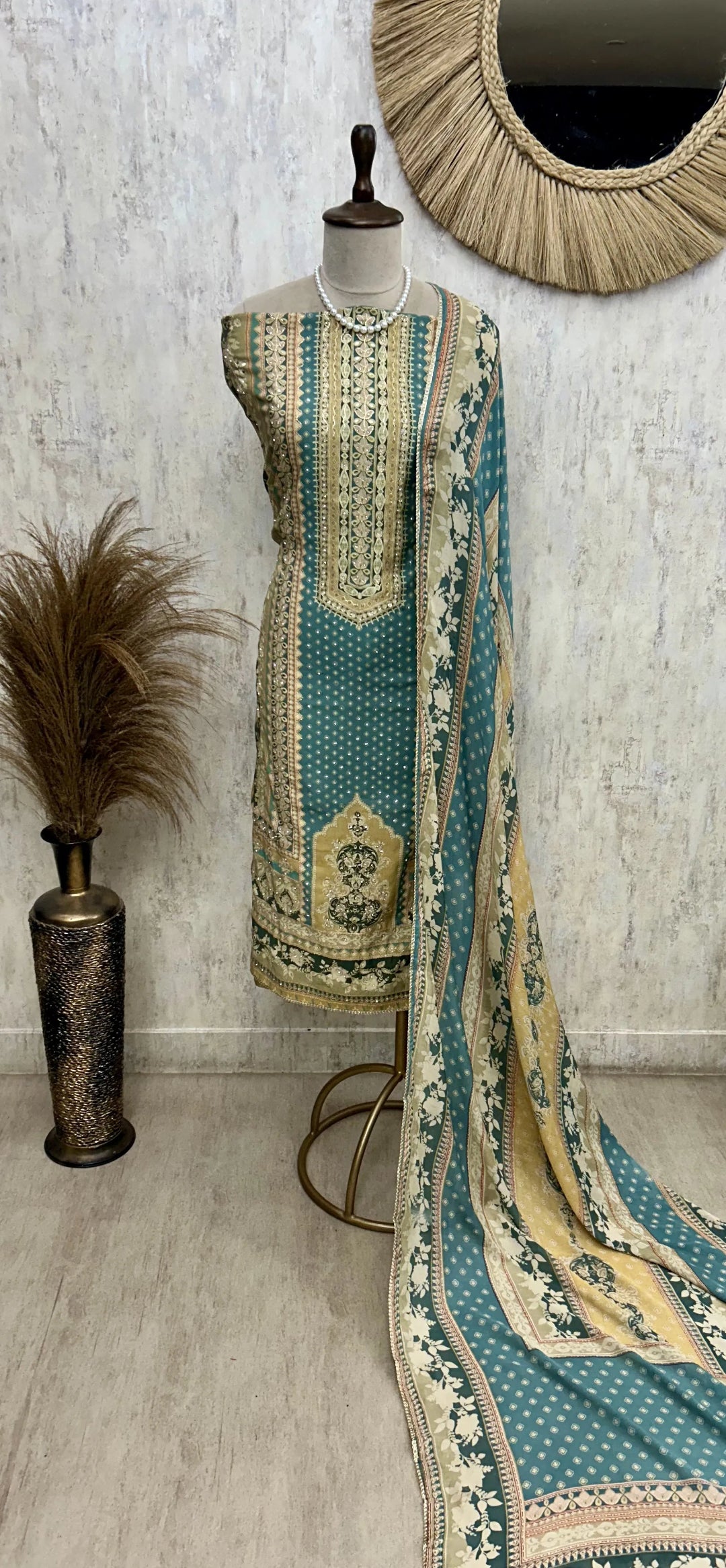 Muslin Unstitched Suit Set With Muslin Dupatta