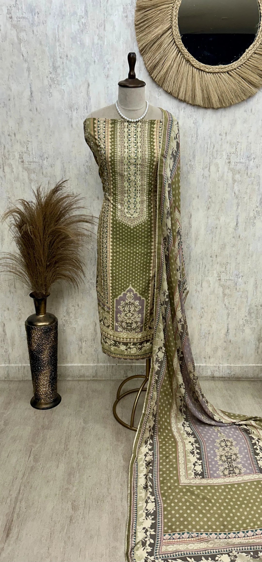 Muslin Unstitched Suit Set With Muslin Dupatta
