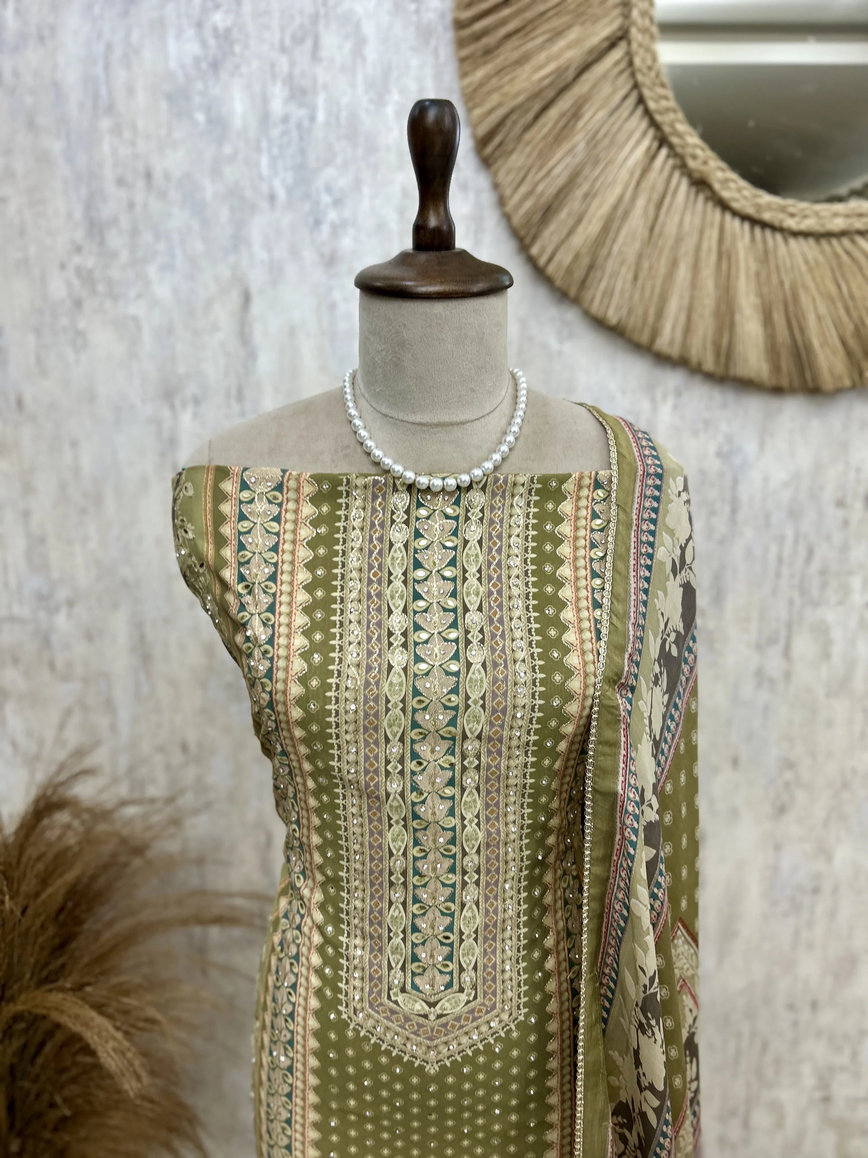 Muslin Unstitched Suit Set With Muslin Dupatta