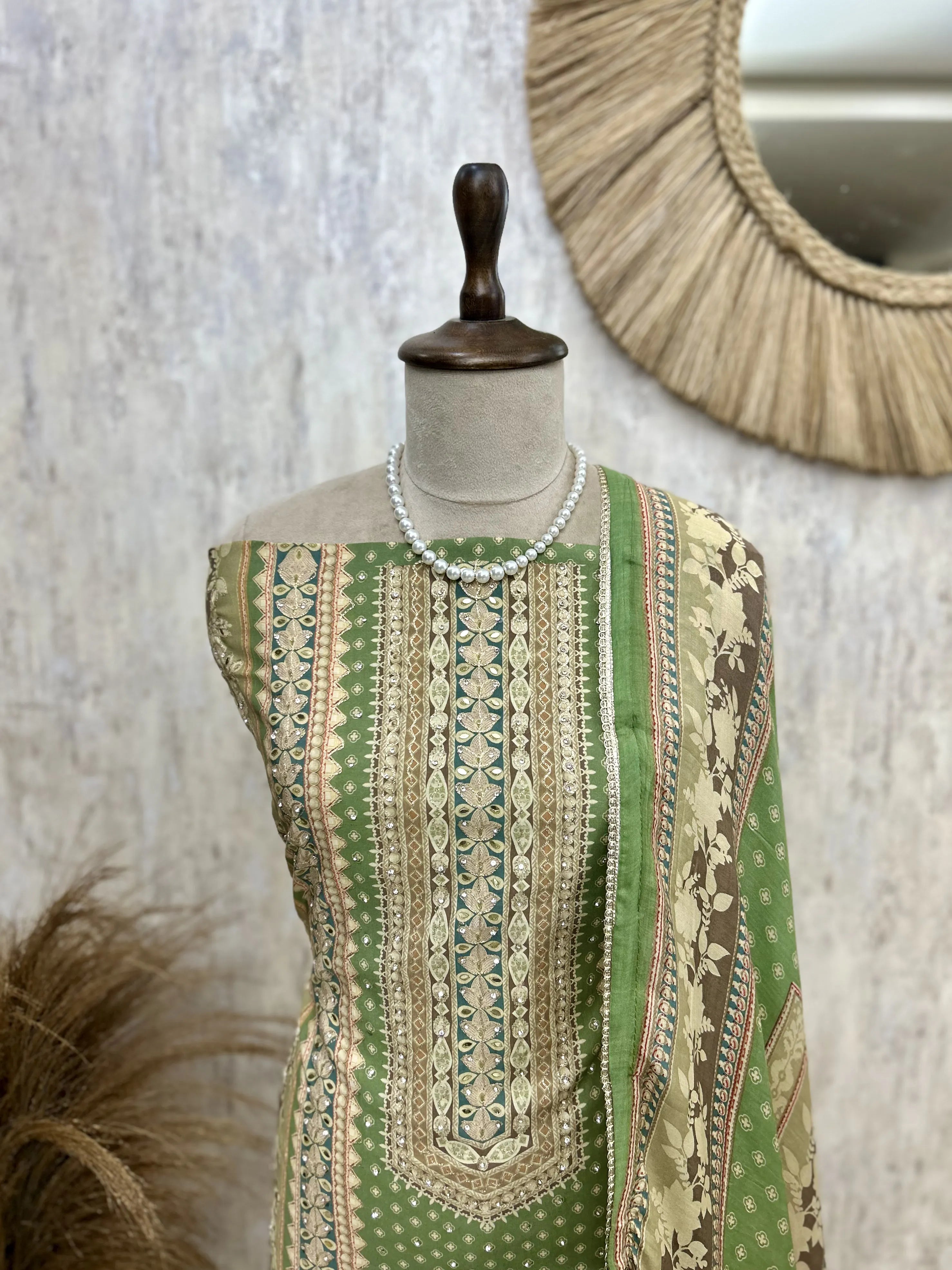 Muslin Unstitched Suit Set With Muslin Dupatta