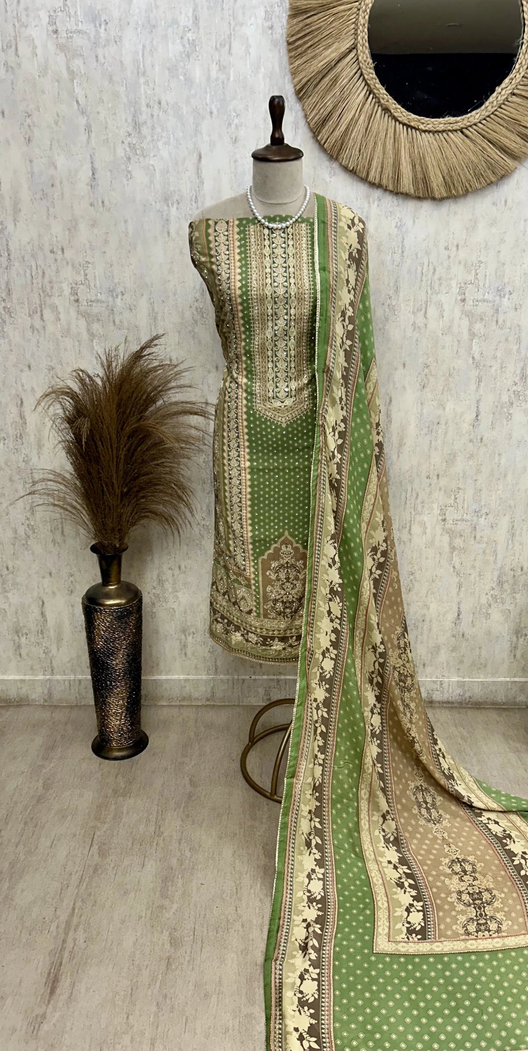 Muslin Unstitched Suit Set With Muslin Dupatta