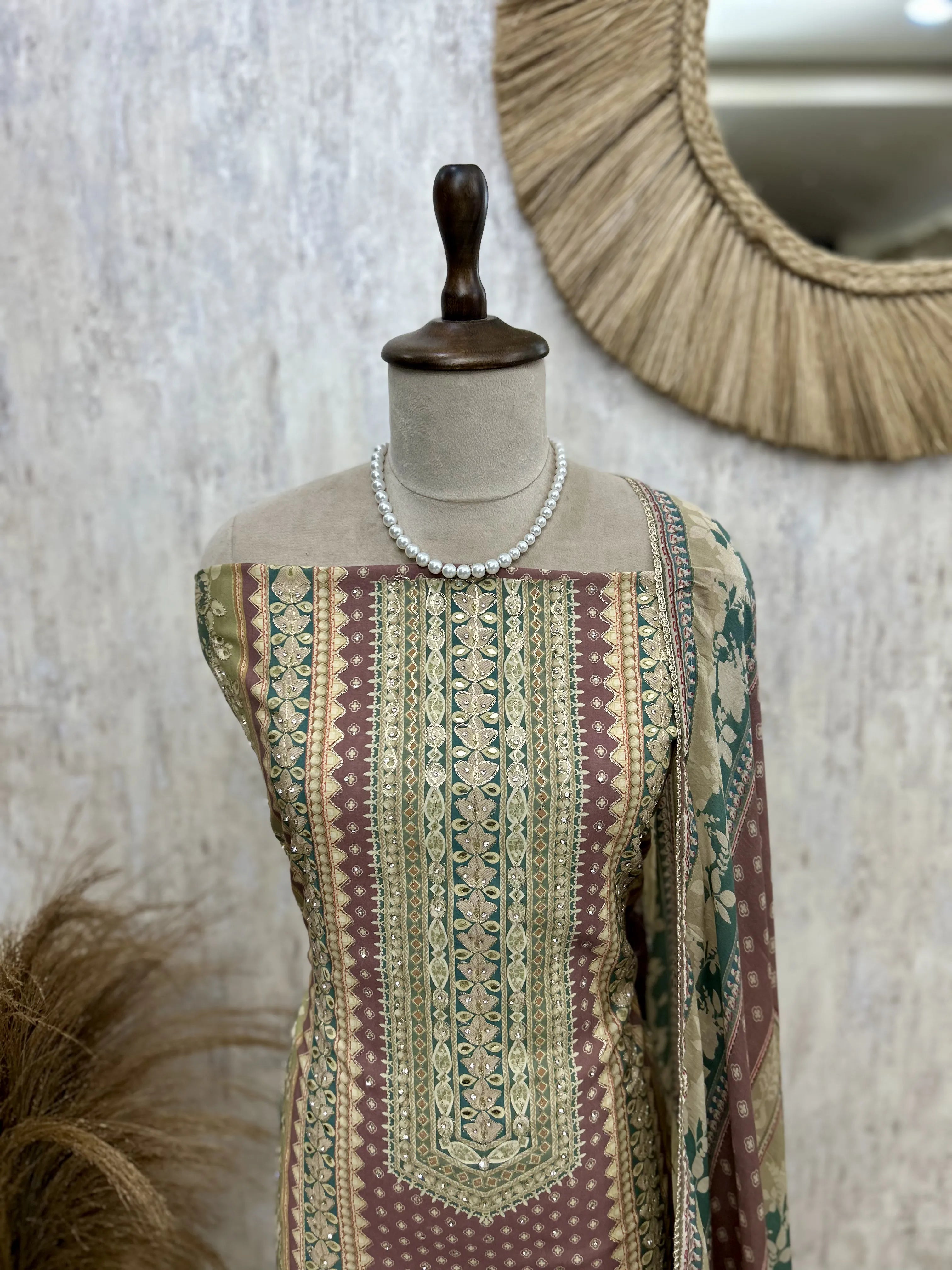 Muslin Unstitched Suit Set With Muslin Dupatta