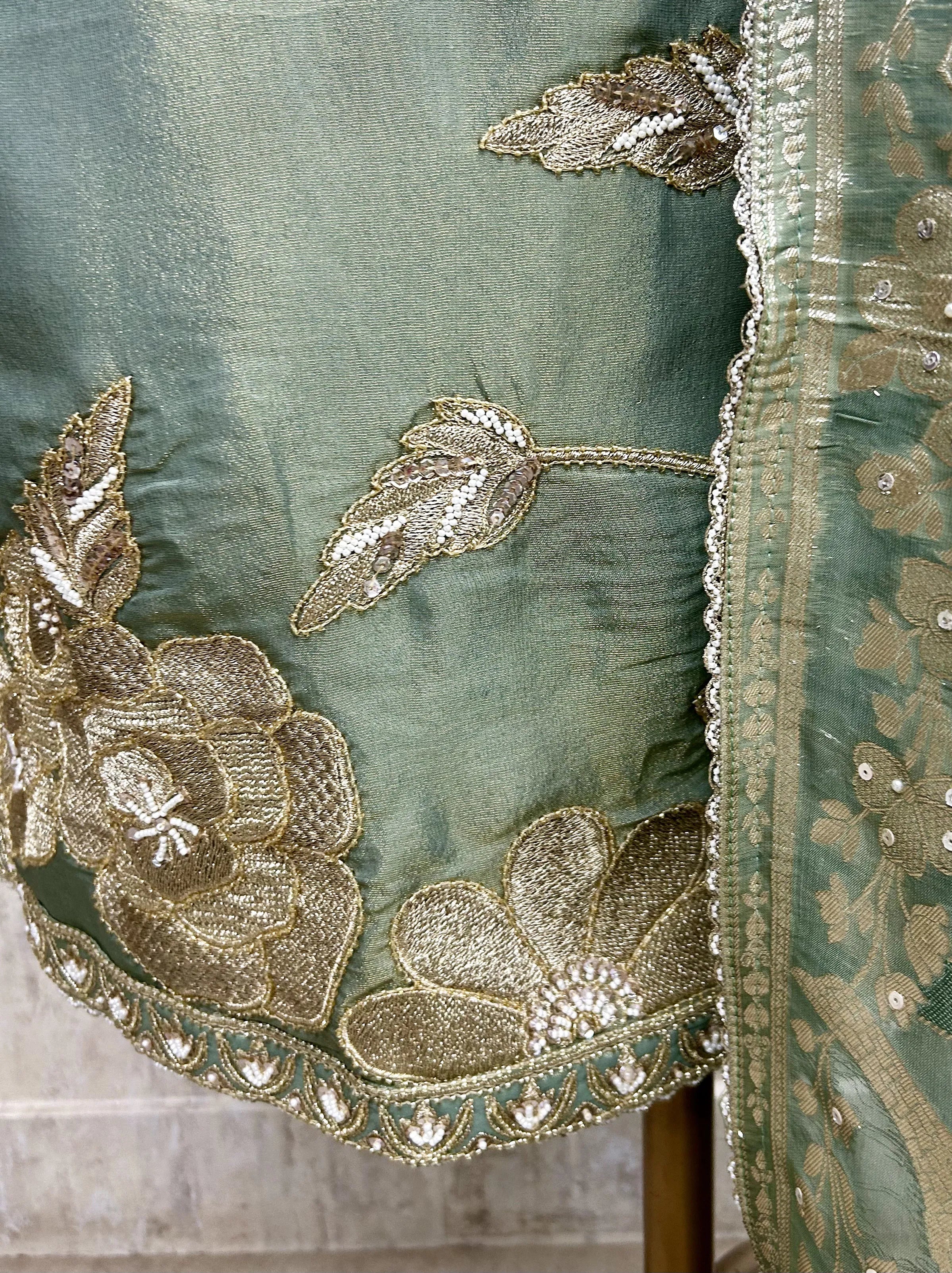 Tissue Unstitched Suit Set With Organza Dupatta