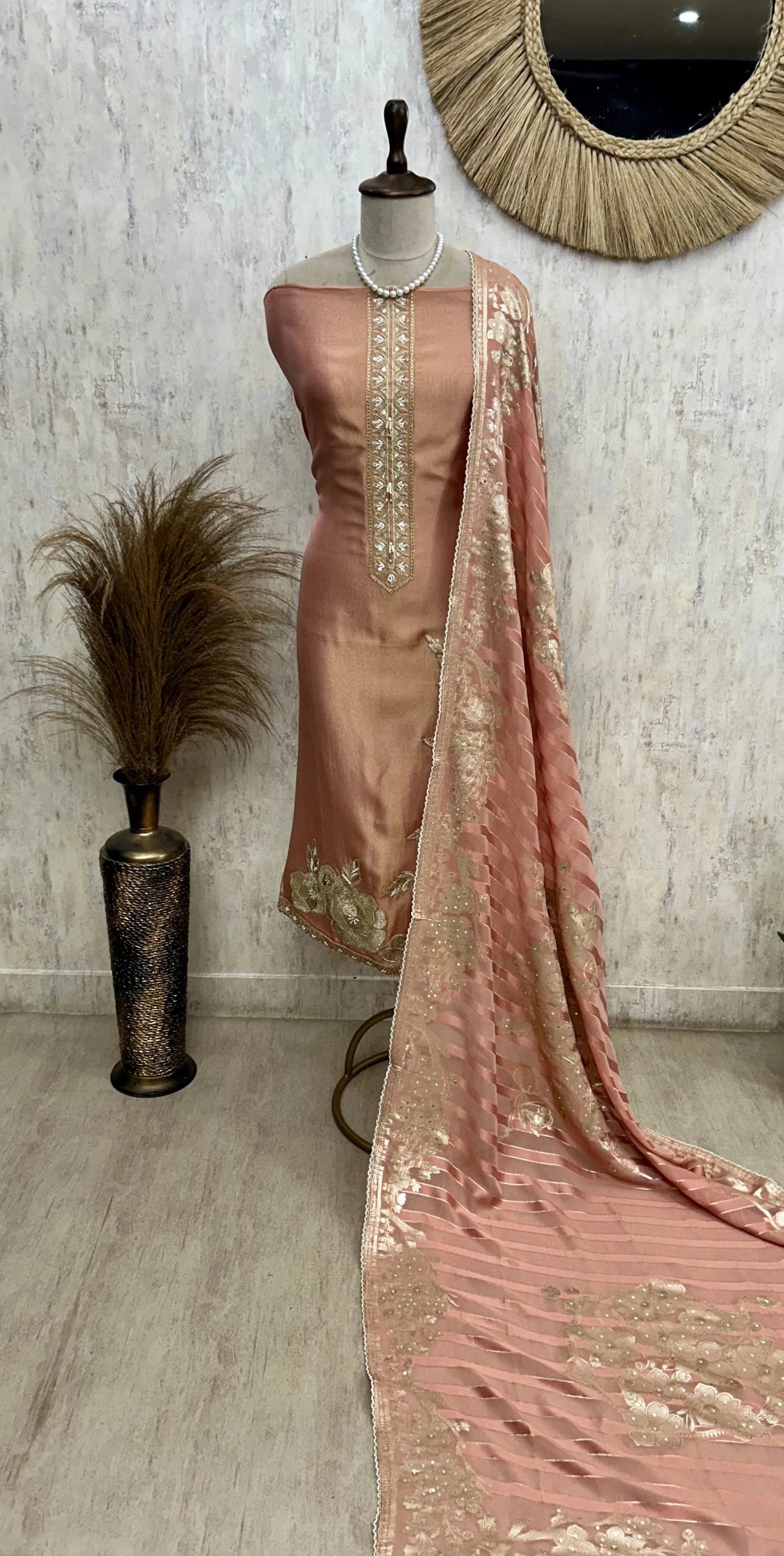 Tissue Unstitched Suit Set With Organza Dupatta