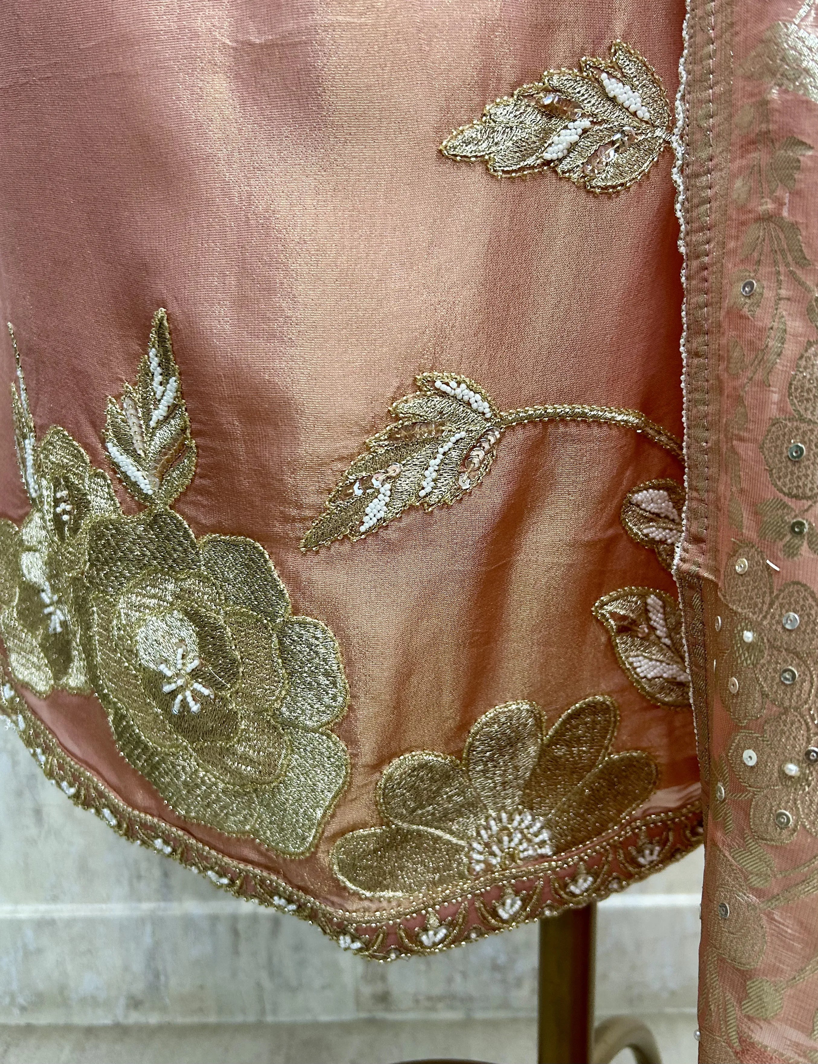 Tissue Unstitched Suit Set With Organza Dupatta