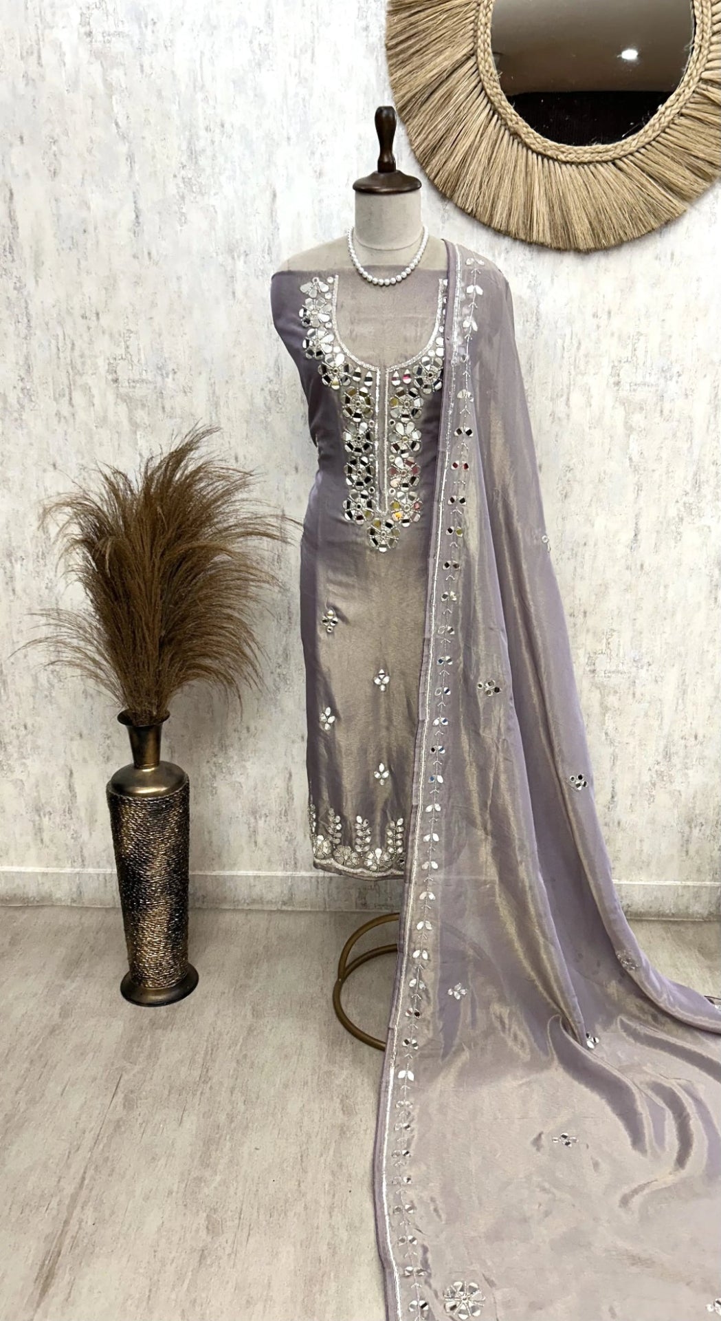 Tissue Unstitched Suit Set With Tissue Dupatta