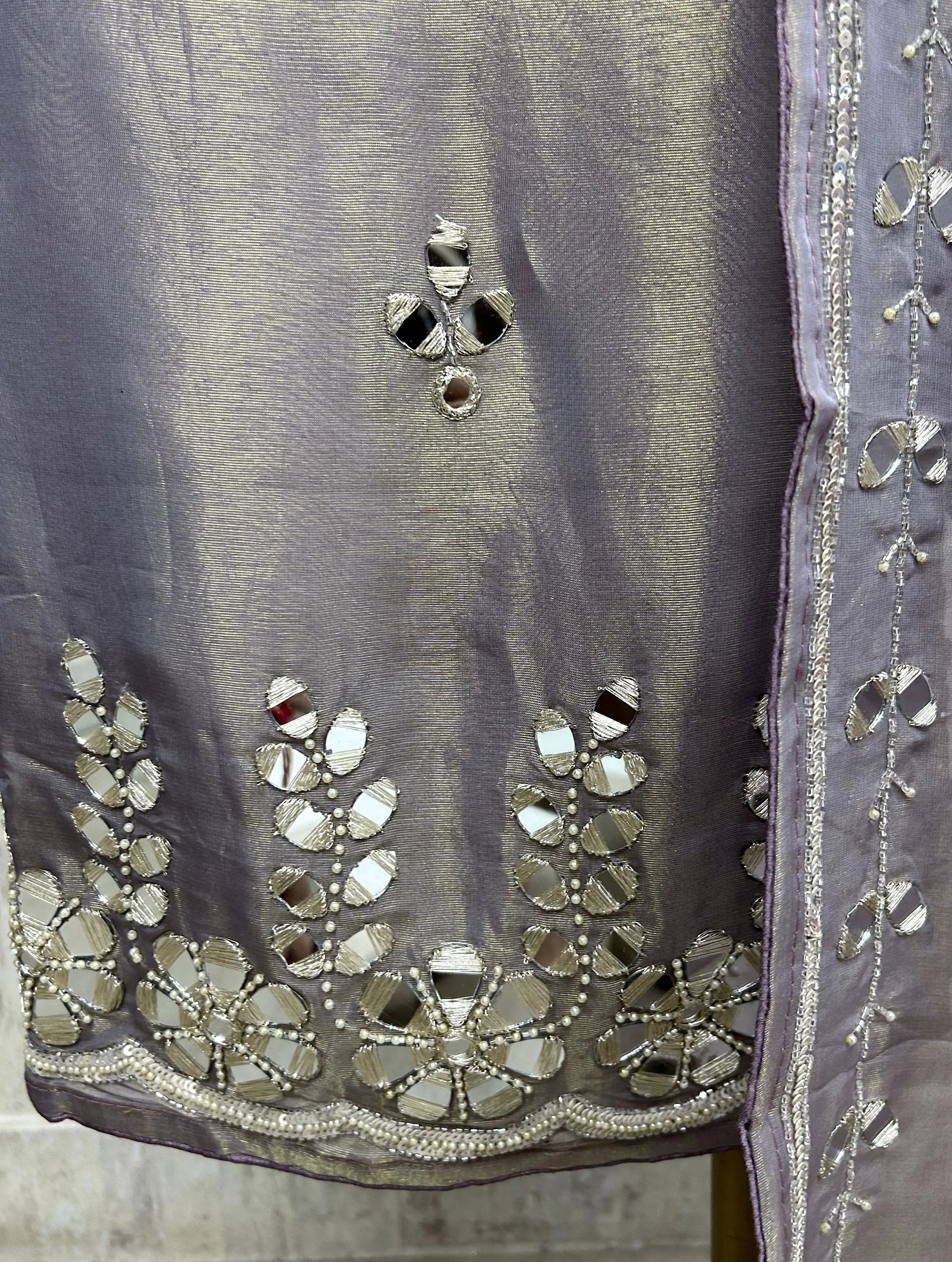 Tissue Unstitched Suit Set With Tissue Dupatta