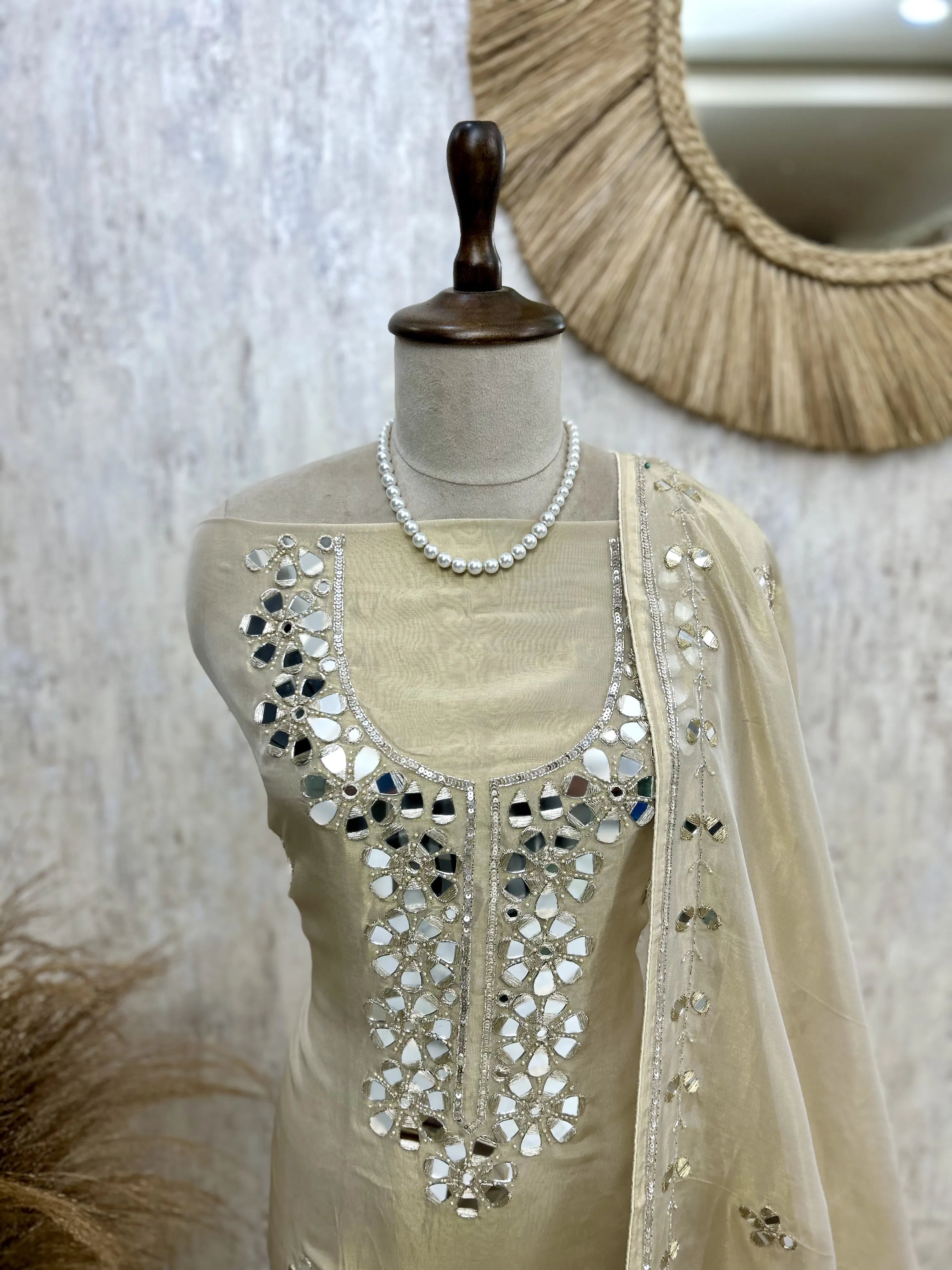 Tissue Unstitched Suit Set With Tissue Dupatta