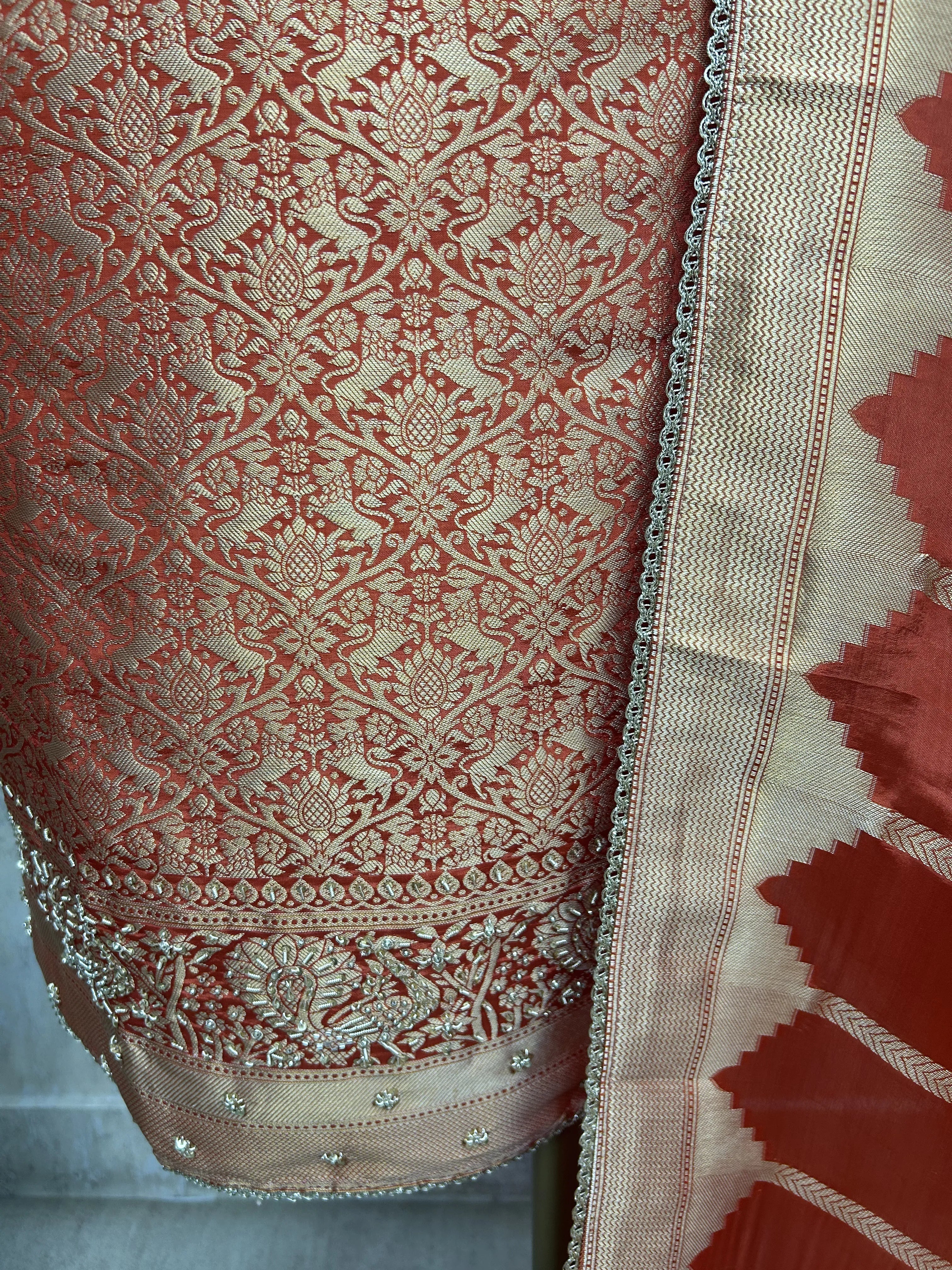 Brocade Silk Unstitched Suit Set featuring Silk Dupatta