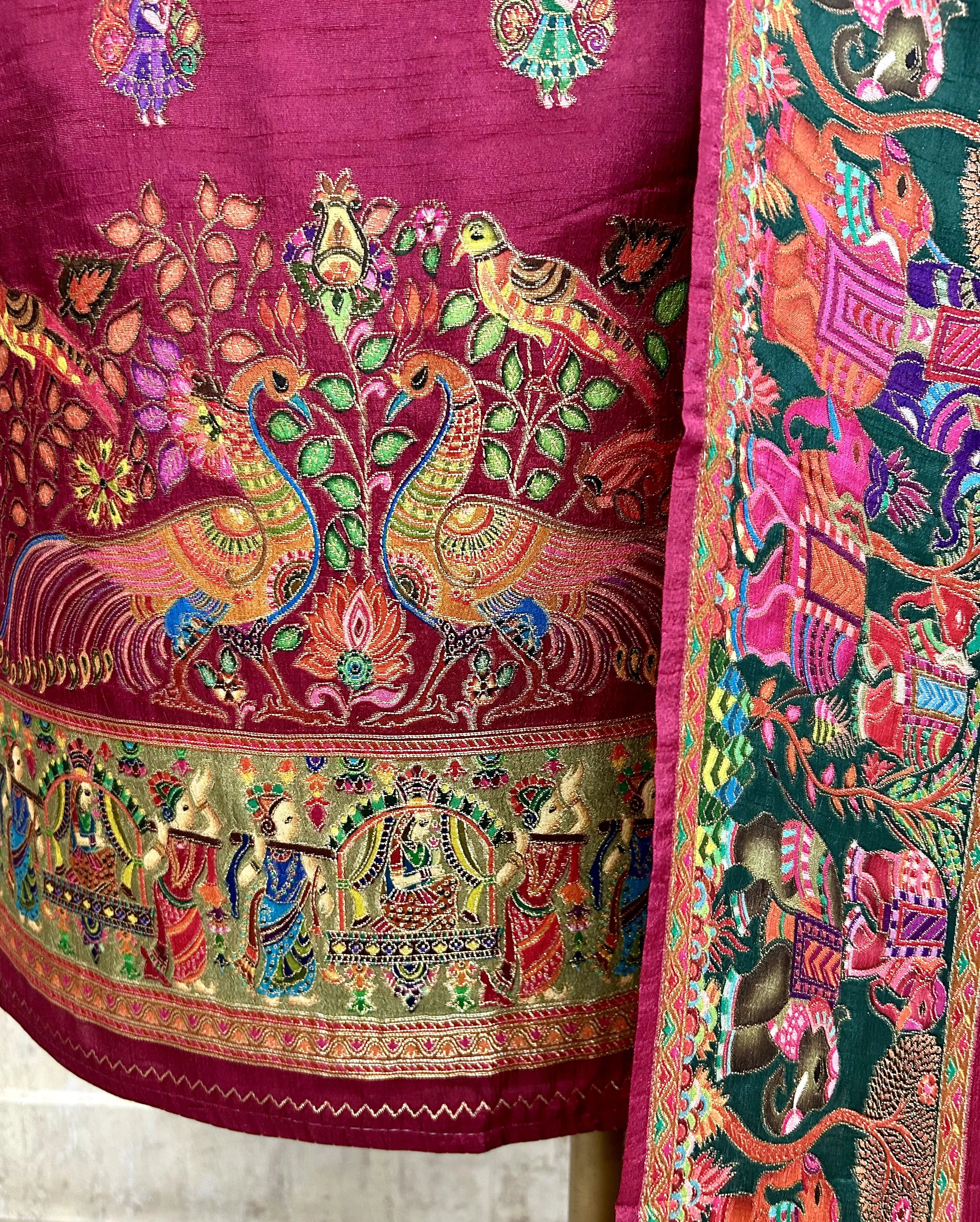 Silk Unstitched Suit Set Featuring Silk Dupatta