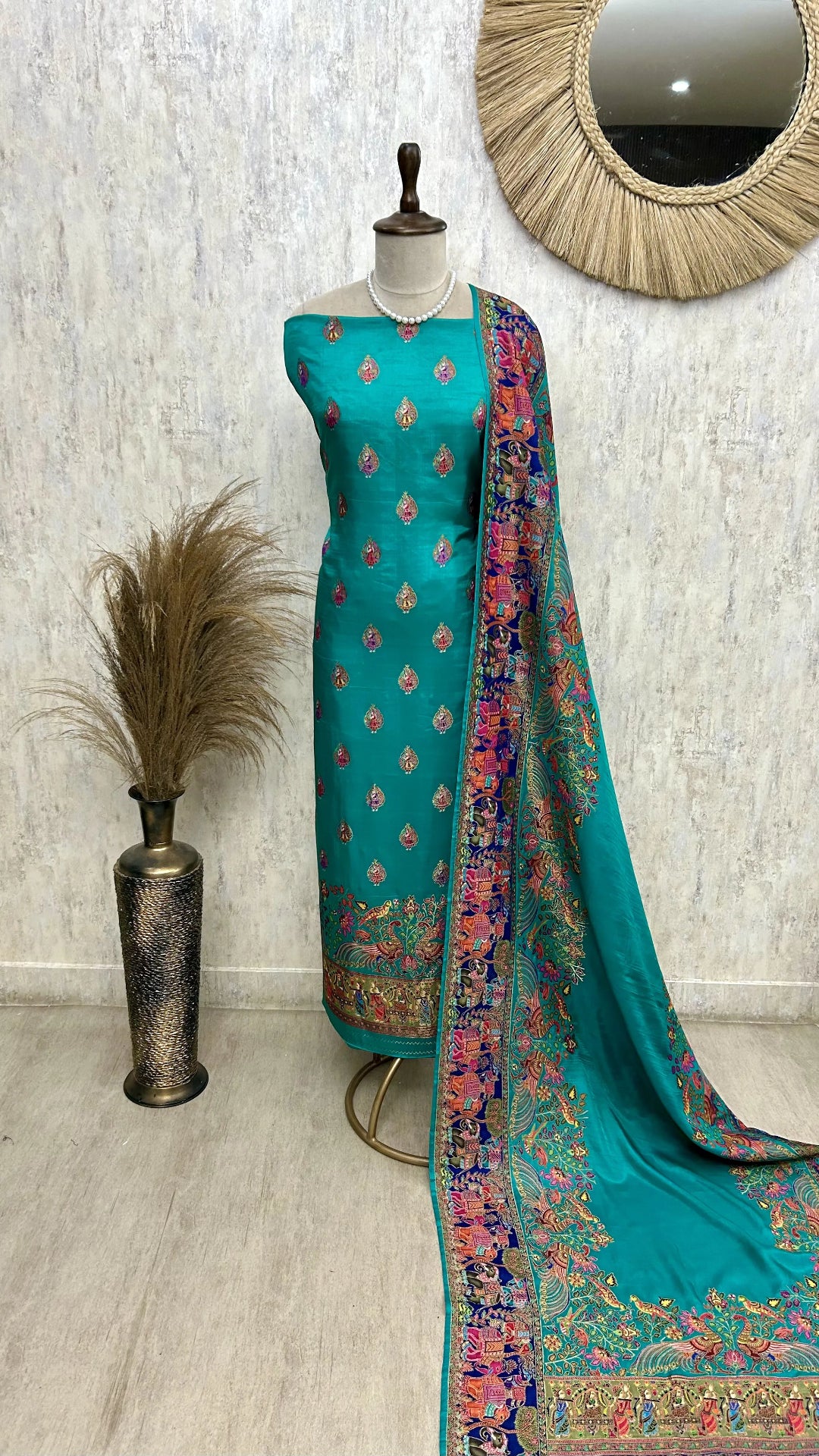Silk Unstitched Suit Set Featuring Silk Dupatta