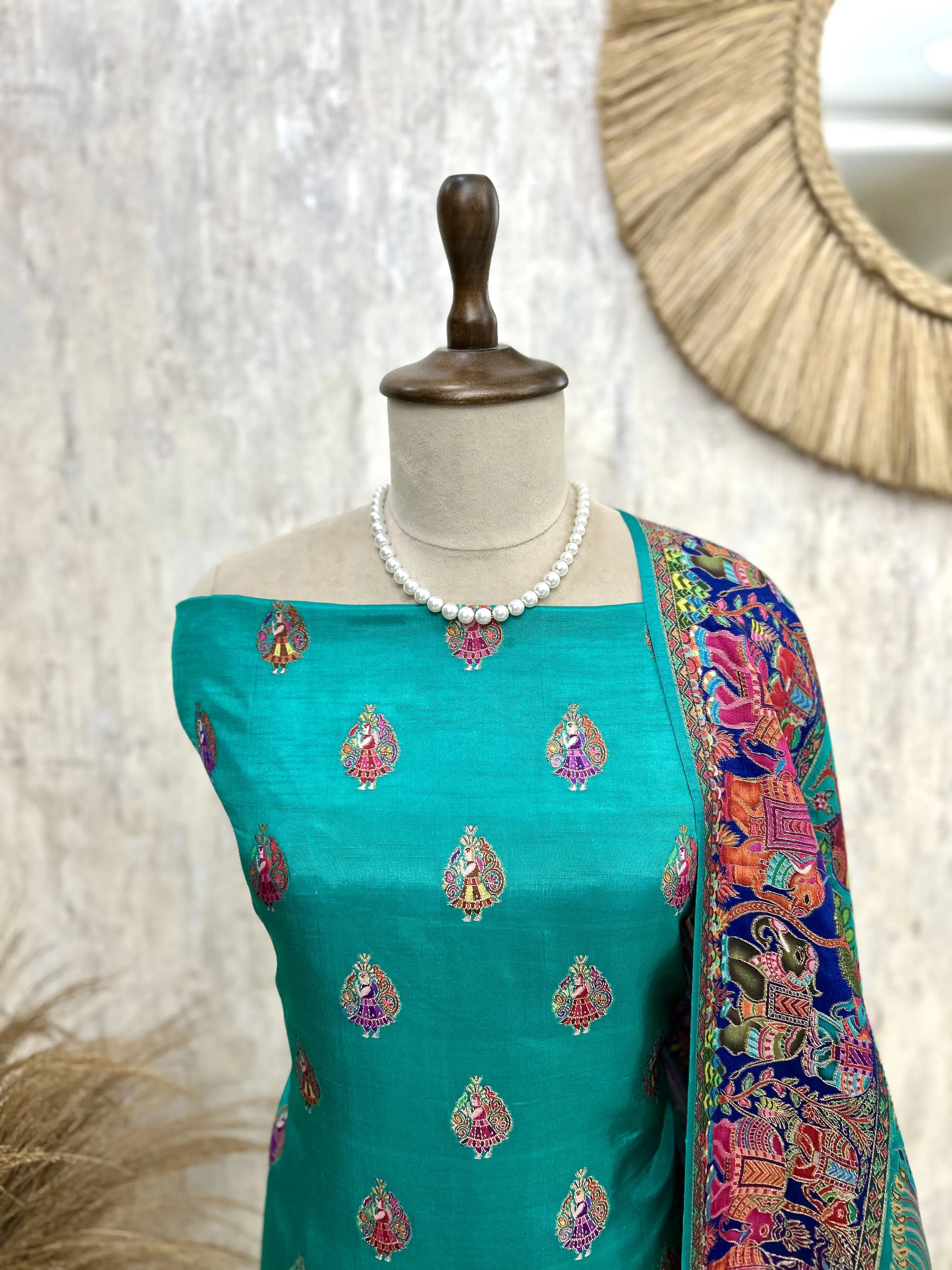 Silk Unstitched Suit Set Featuring Silk Dupatta