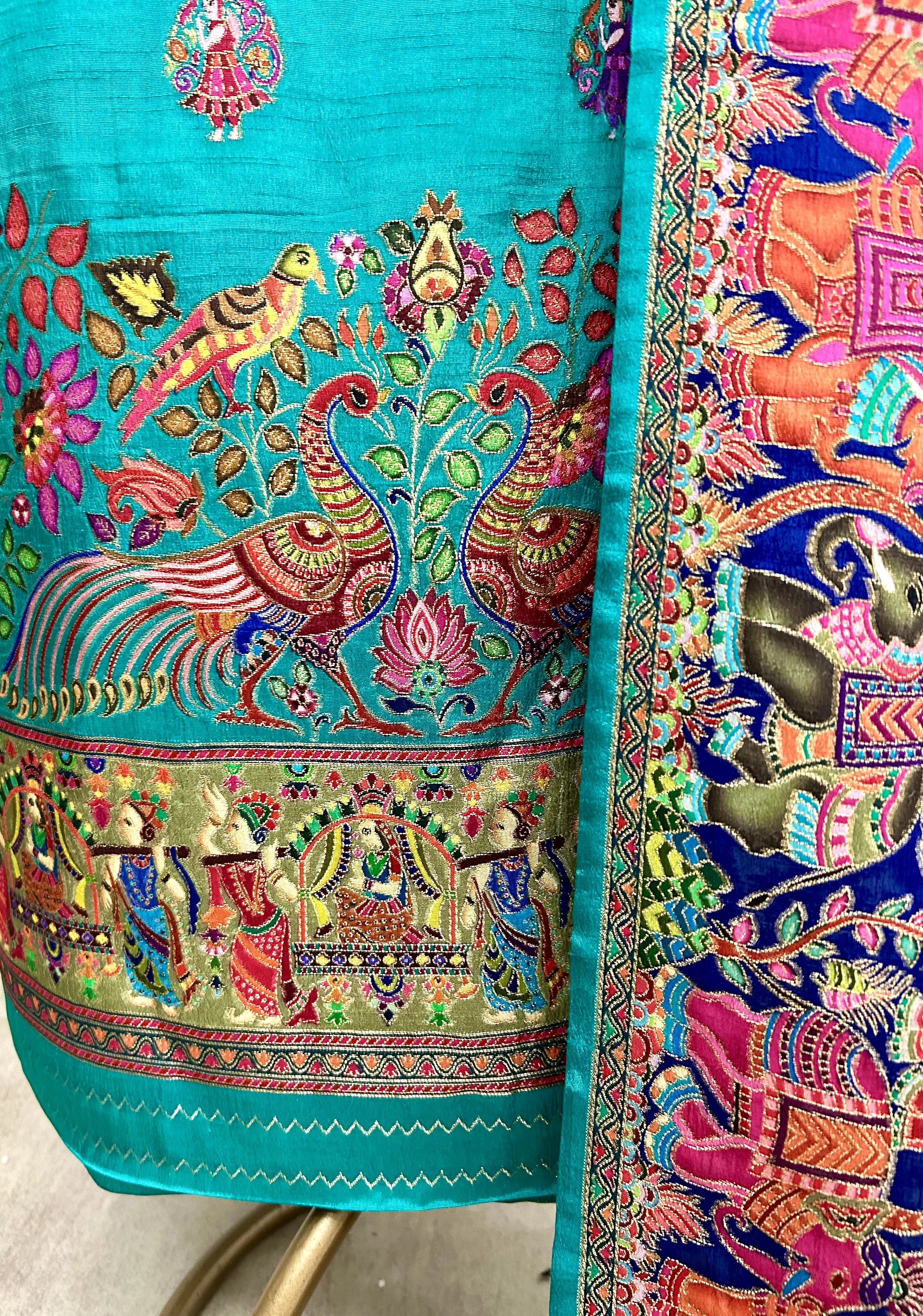 Silk Unstitched Suit Set Featuring Silk Dupatta