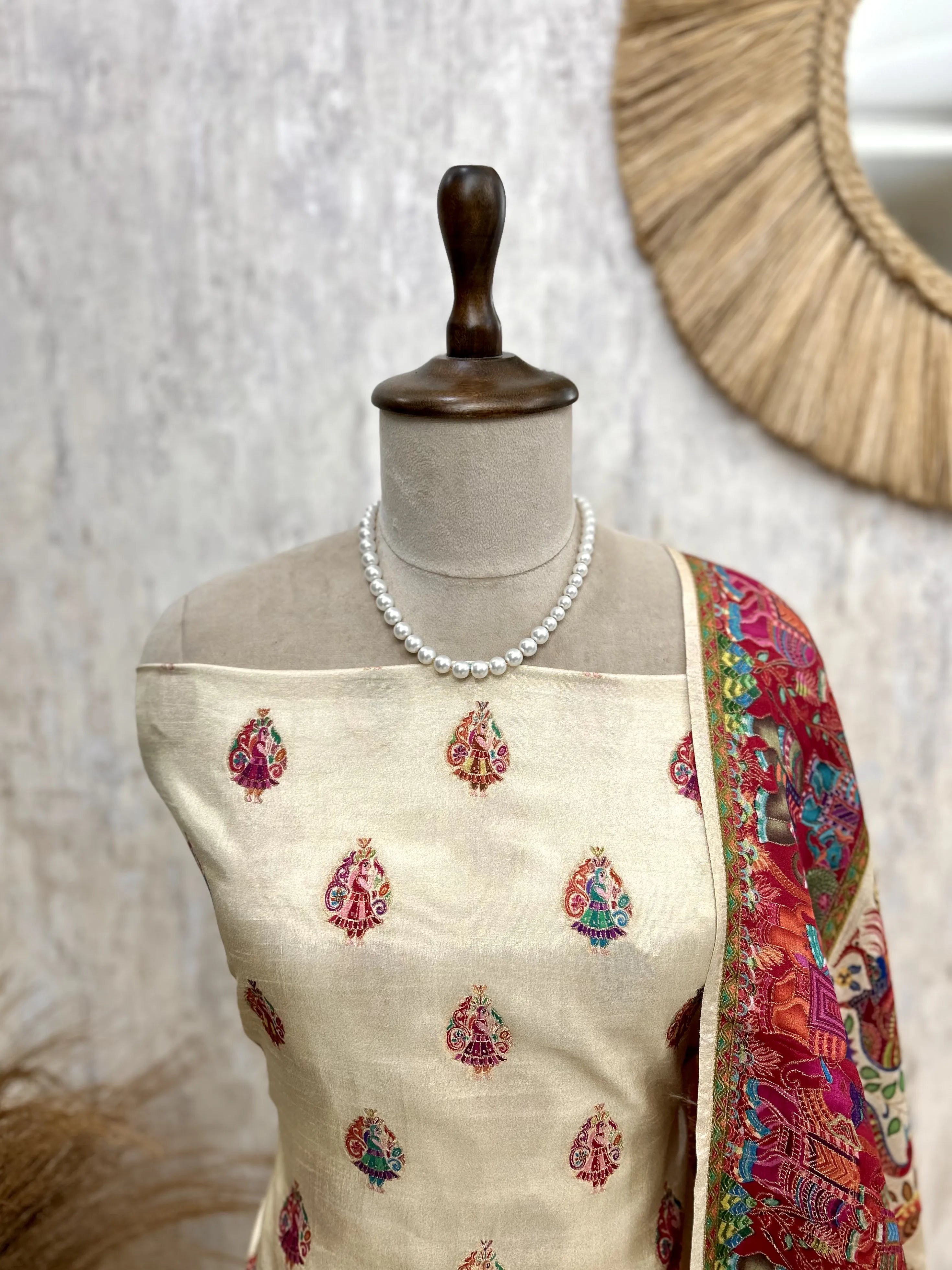 Silk Unstitched Suit Set Featuring Silk Dupatta