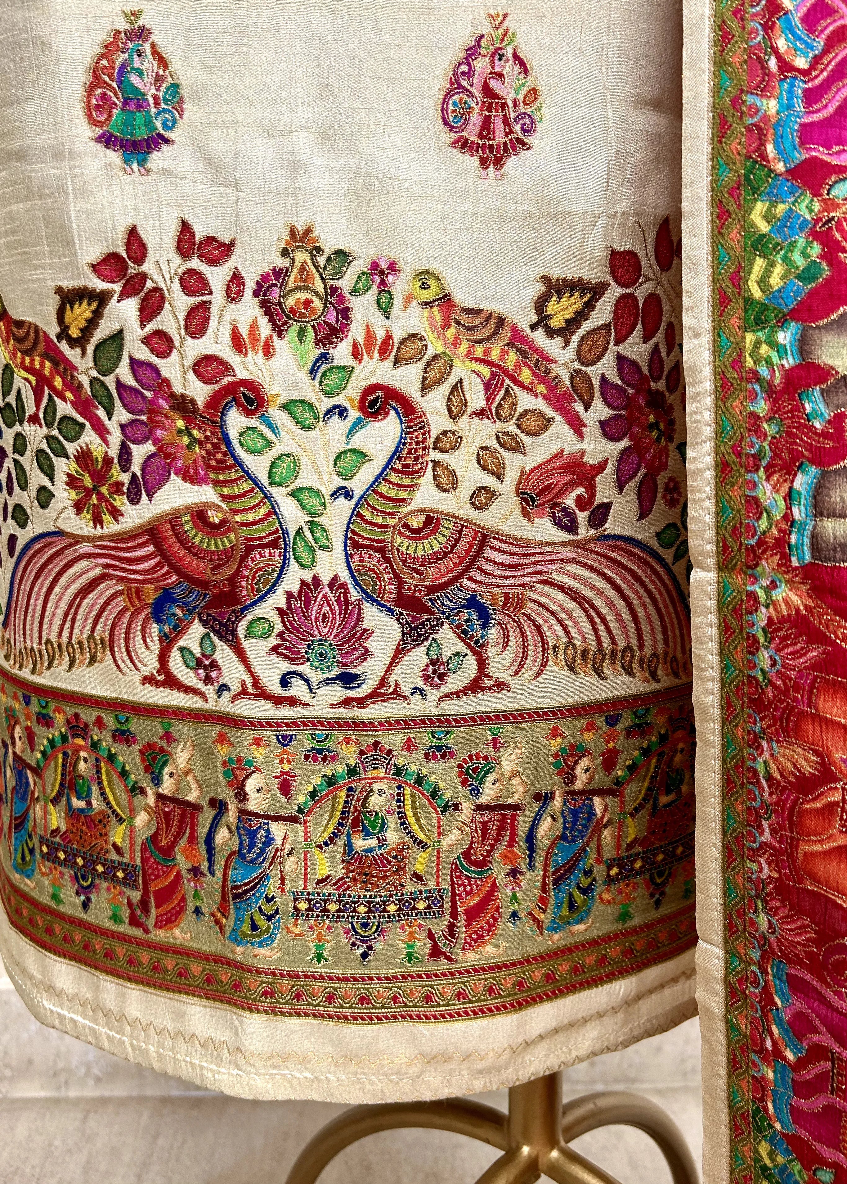 Silk Unstitched Suit Set Featuring Silk Dupatta